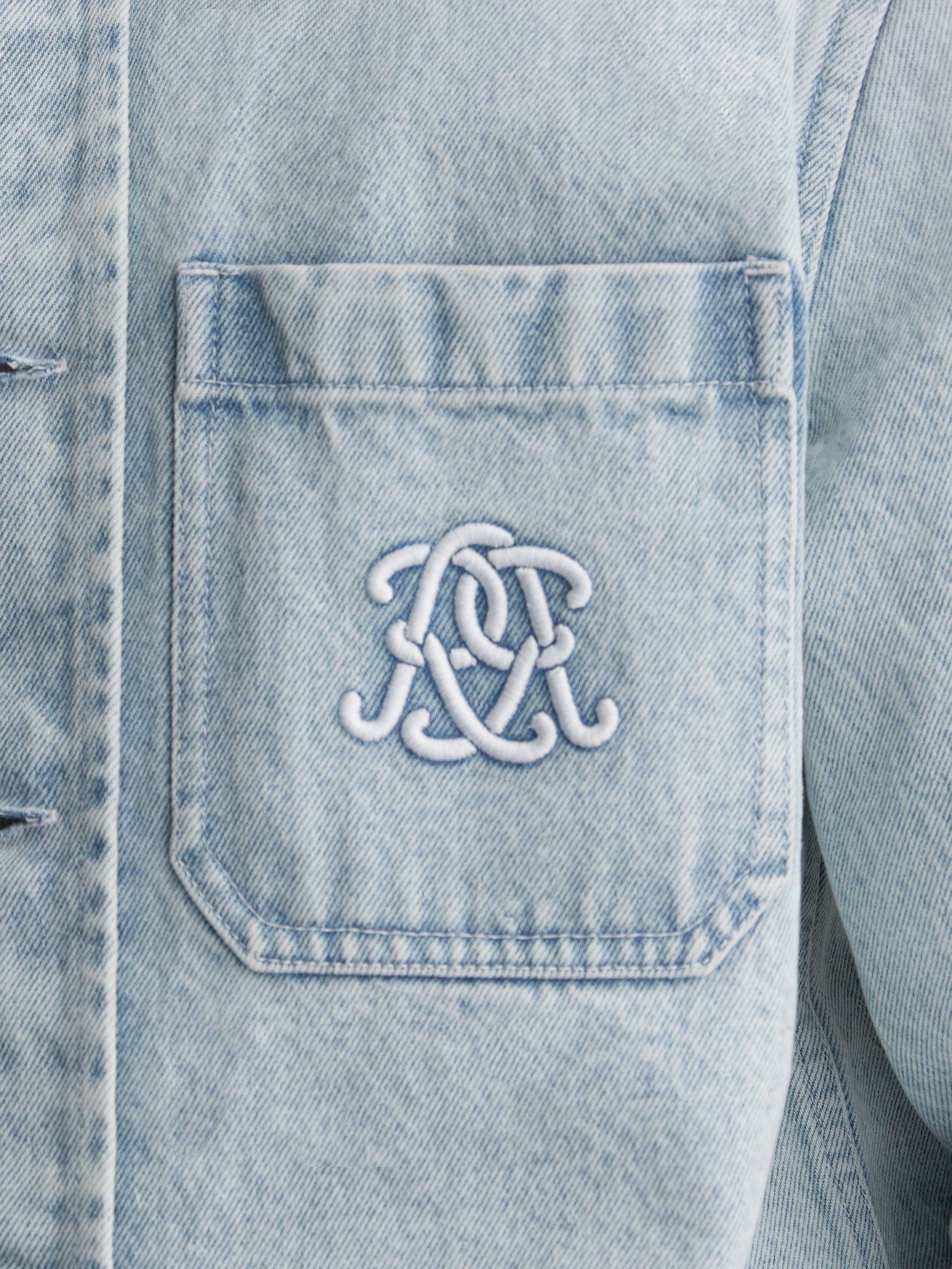 Monogram Relaxed Washed-Denim Overshirt in Acid Blue - Image 5 of 7