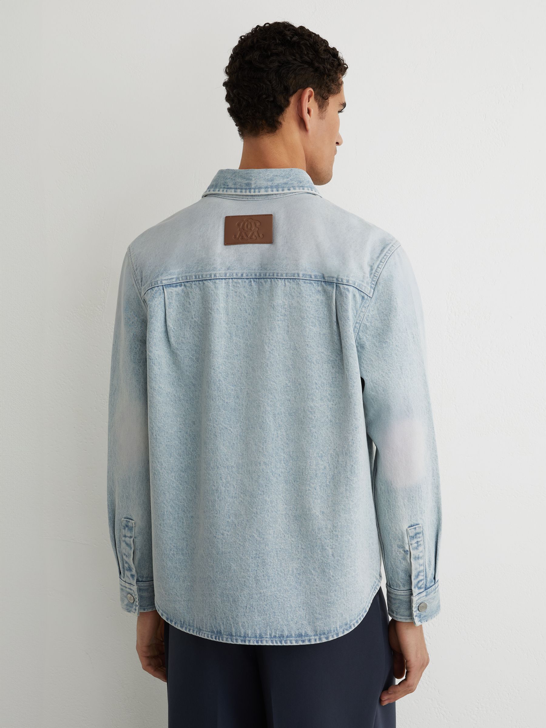 Monogram Relaxed Washed-Denim Overshirt in Acid Blue - Image 6 of 7