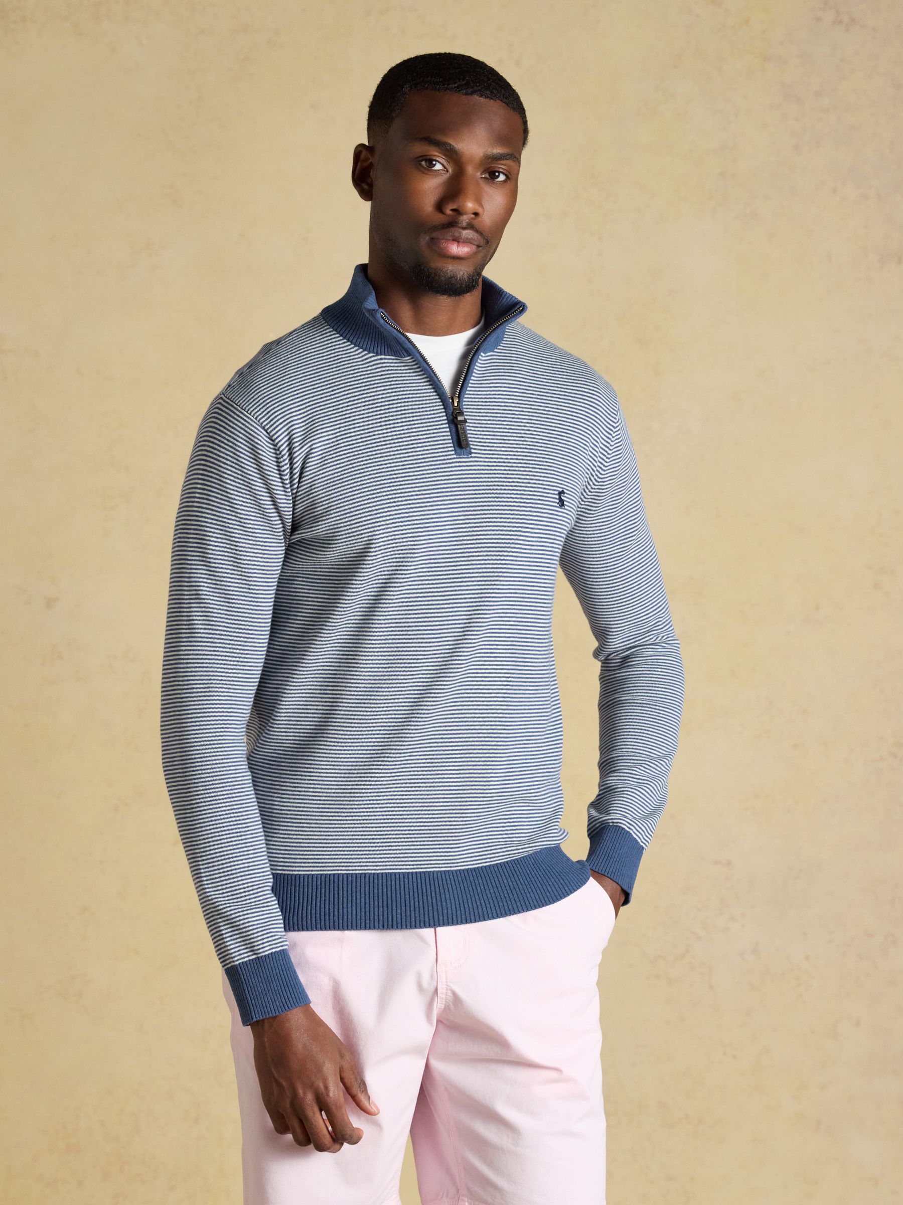 Hillside Blue Striped Quarter Zip Knitted Jumper - Image 1 of 5