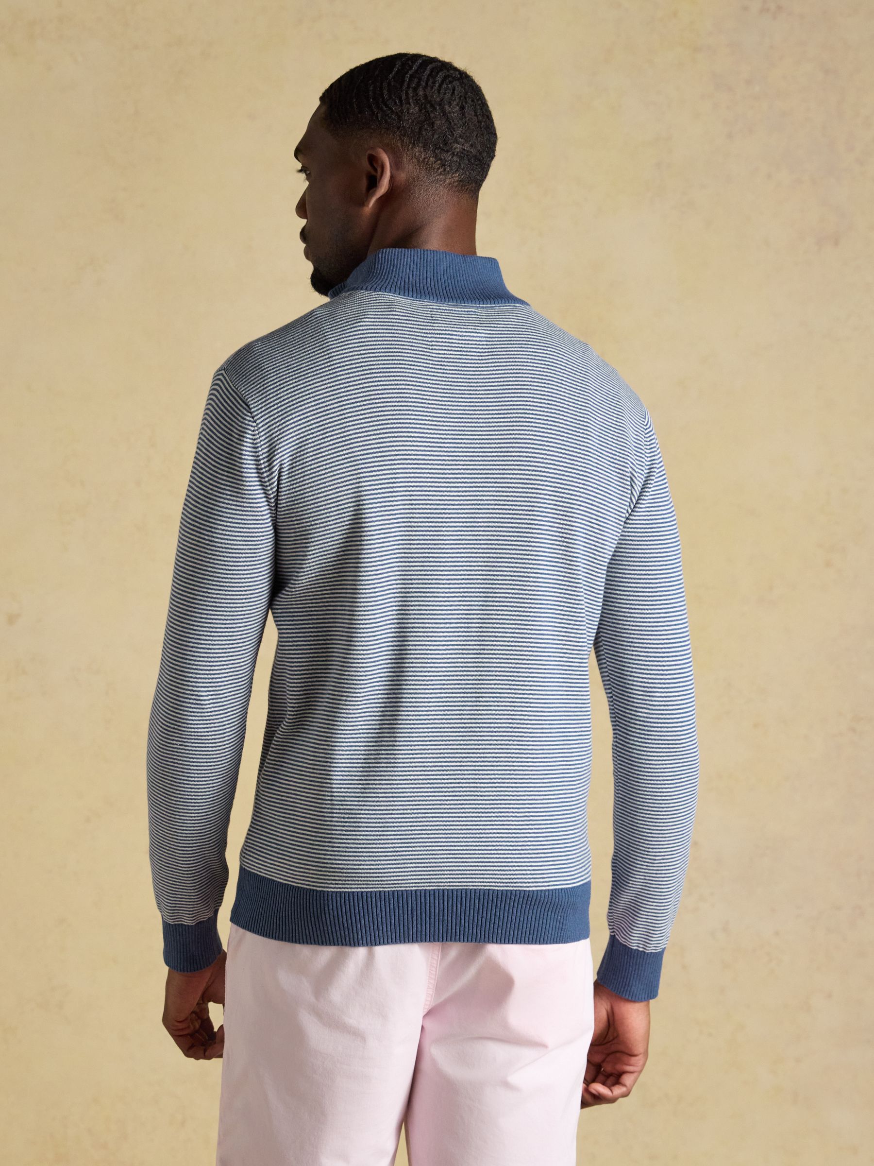 Hillside Blue Striped Quarter Zip Knitted Jumper - Image 2 of 5