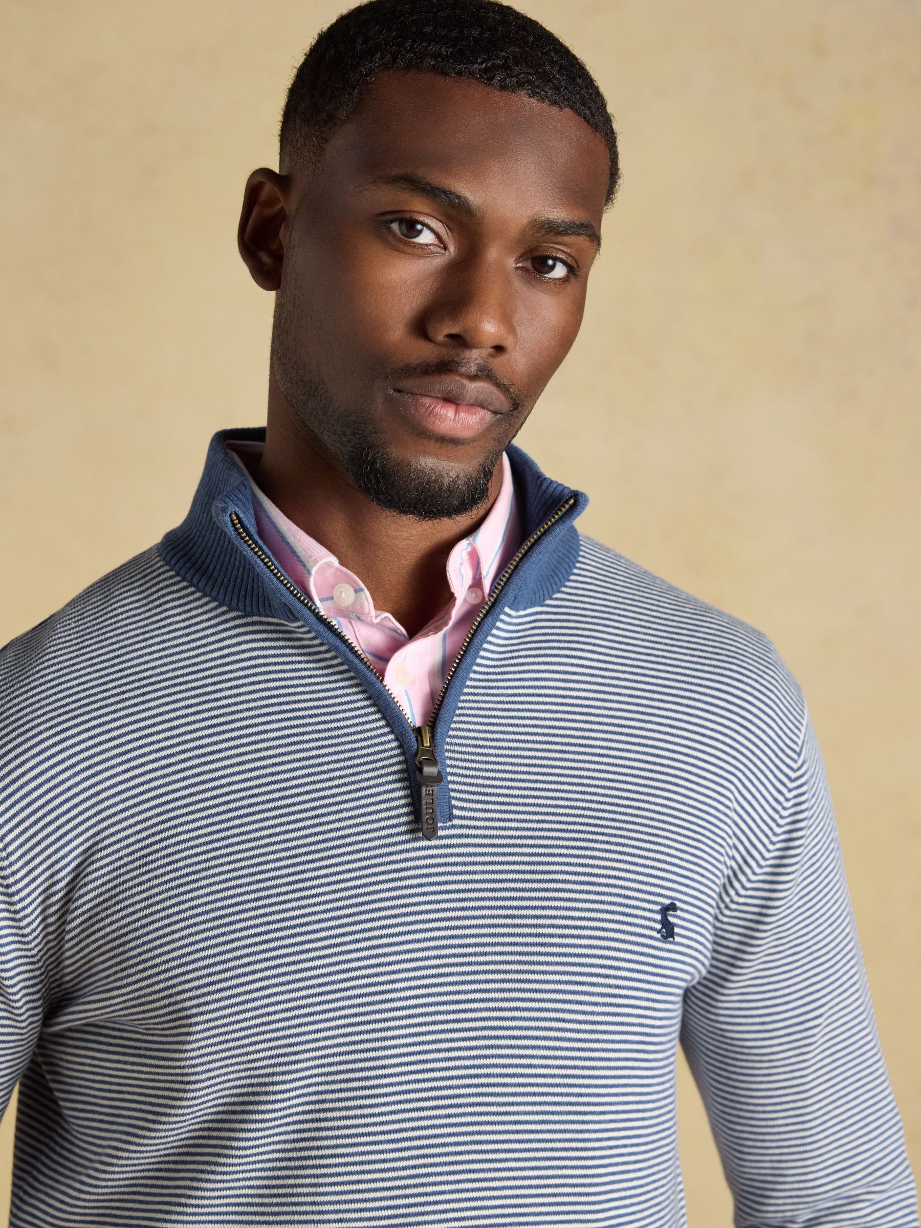 Hillside Blue Striped Quarter Zip Knitted Jumper - Image 4 of 5