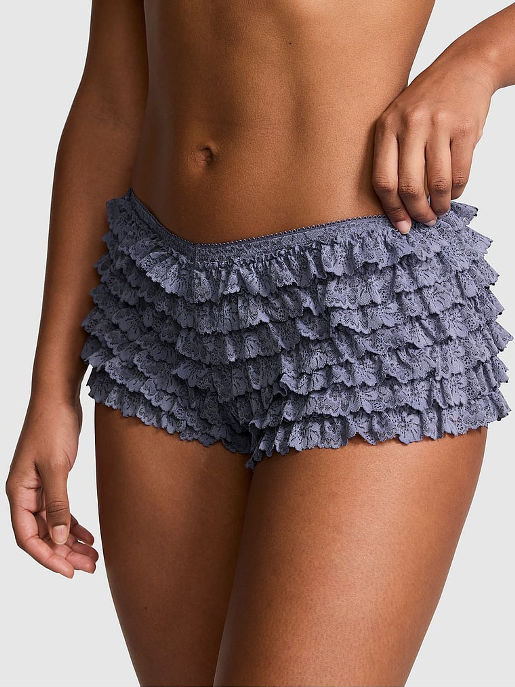 Dusty Iris Blue Lace Bloomer Knickers - Image 1 of 2