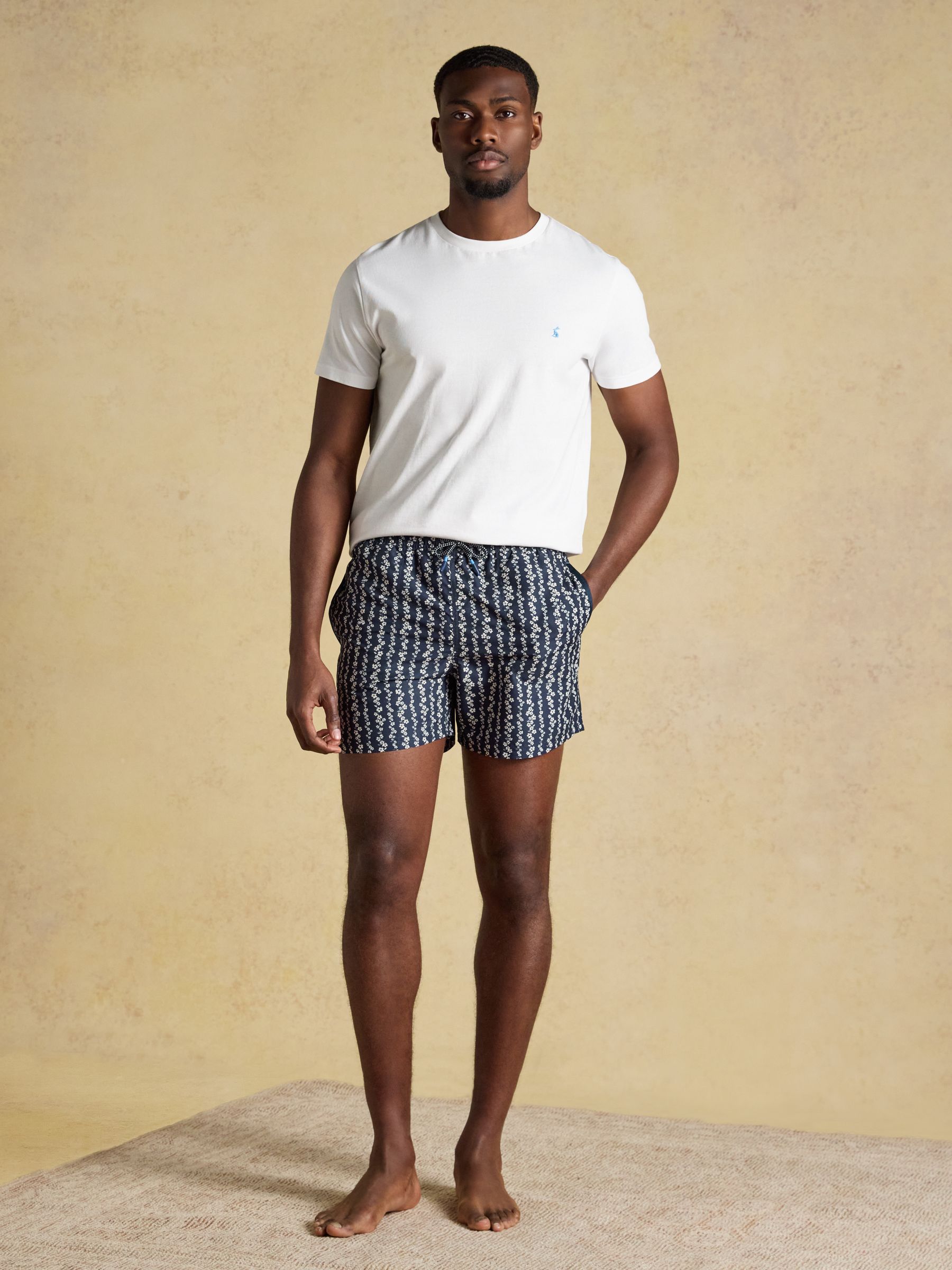 Navy Floral Printed Rugby Style Swim Shorts - Image 3 of 8