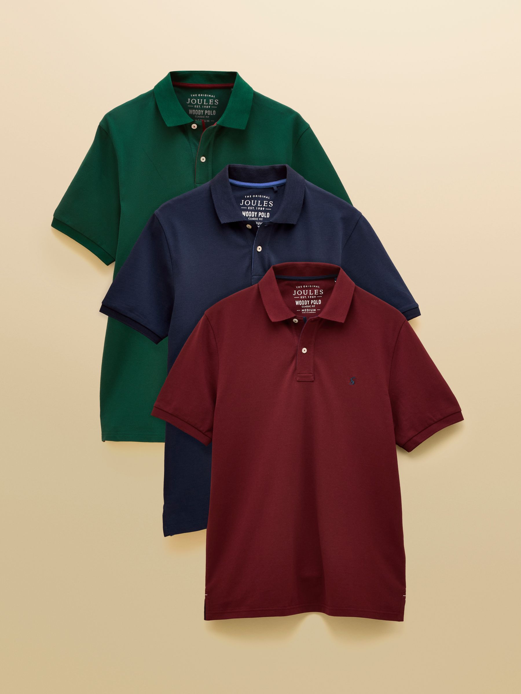 Woody Navy/Burgundy/Green Polo Shirts 3 Pack - Image 1 of 10 Woody Navy/Burgundy/Green Polo Shirts 3 Pack - Image 1 of 10