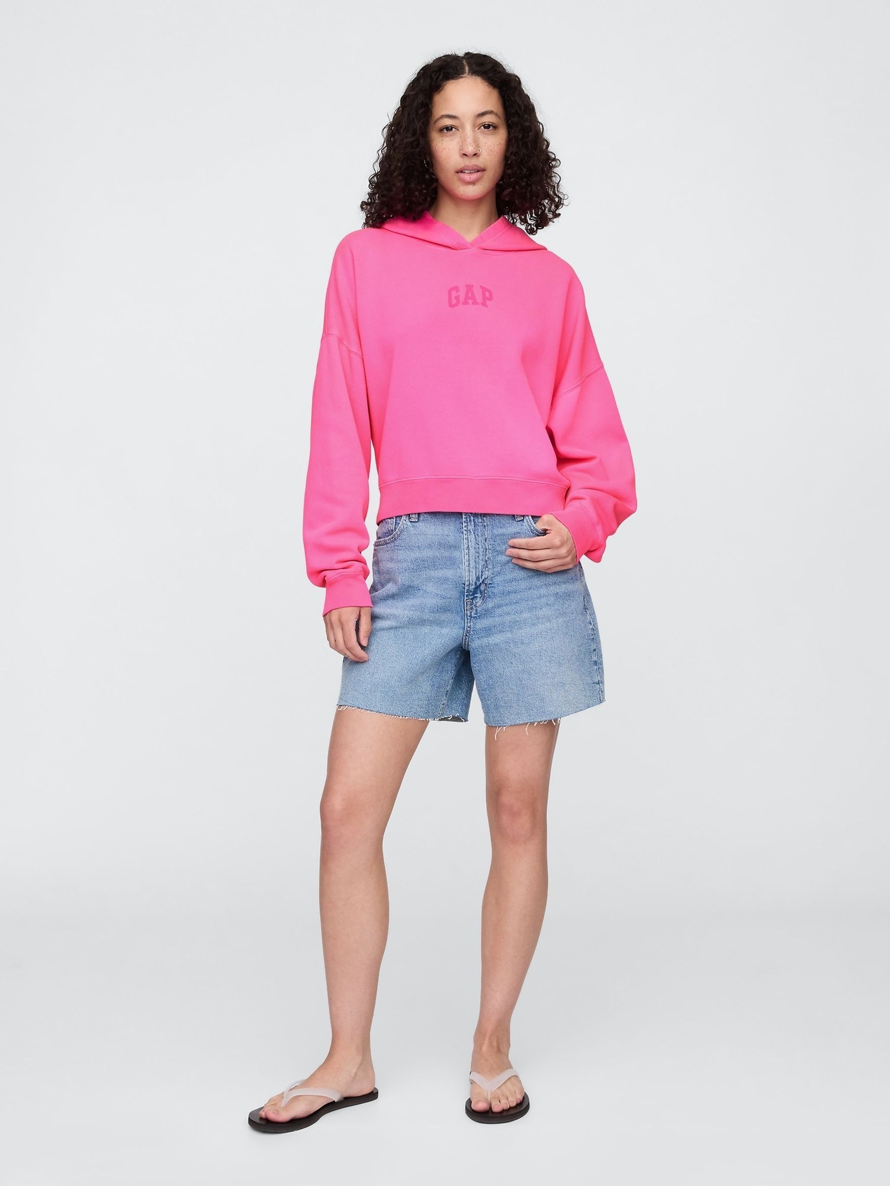 Pink Relaxed Mini-Logo Cropped Hoodie - Image 3 of 4