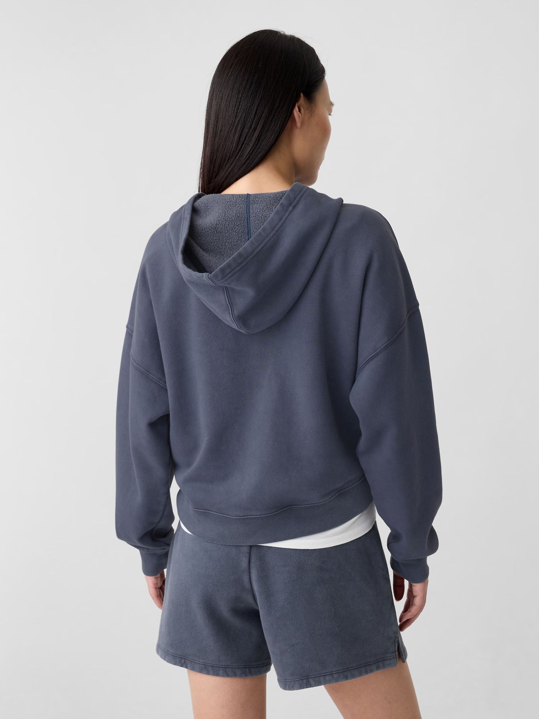 Grey Relaxed Mini-Logo Cropped Hoodie - Image 2 of 5