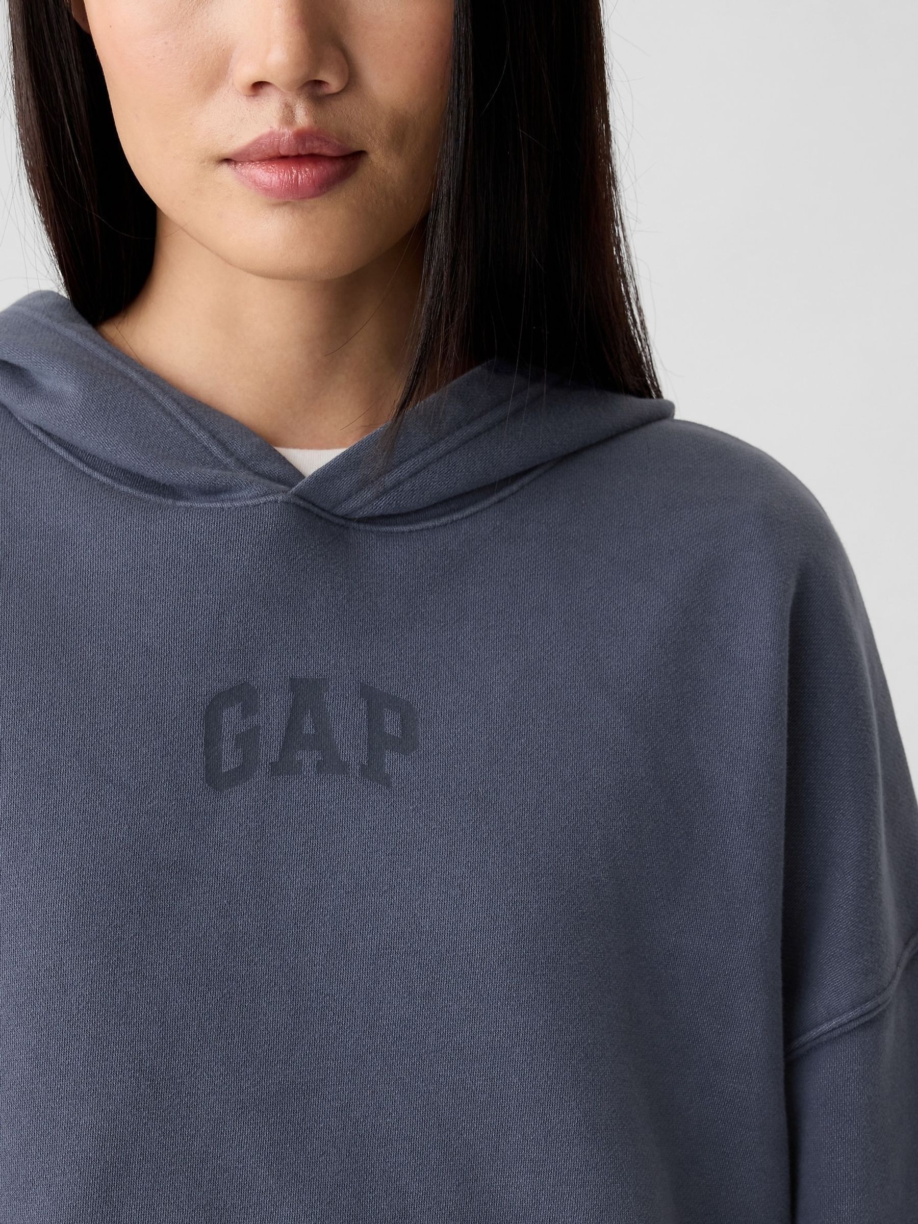 Grey Relaxed Mini-Logo Cropped Hoodie - Image 4 of 5