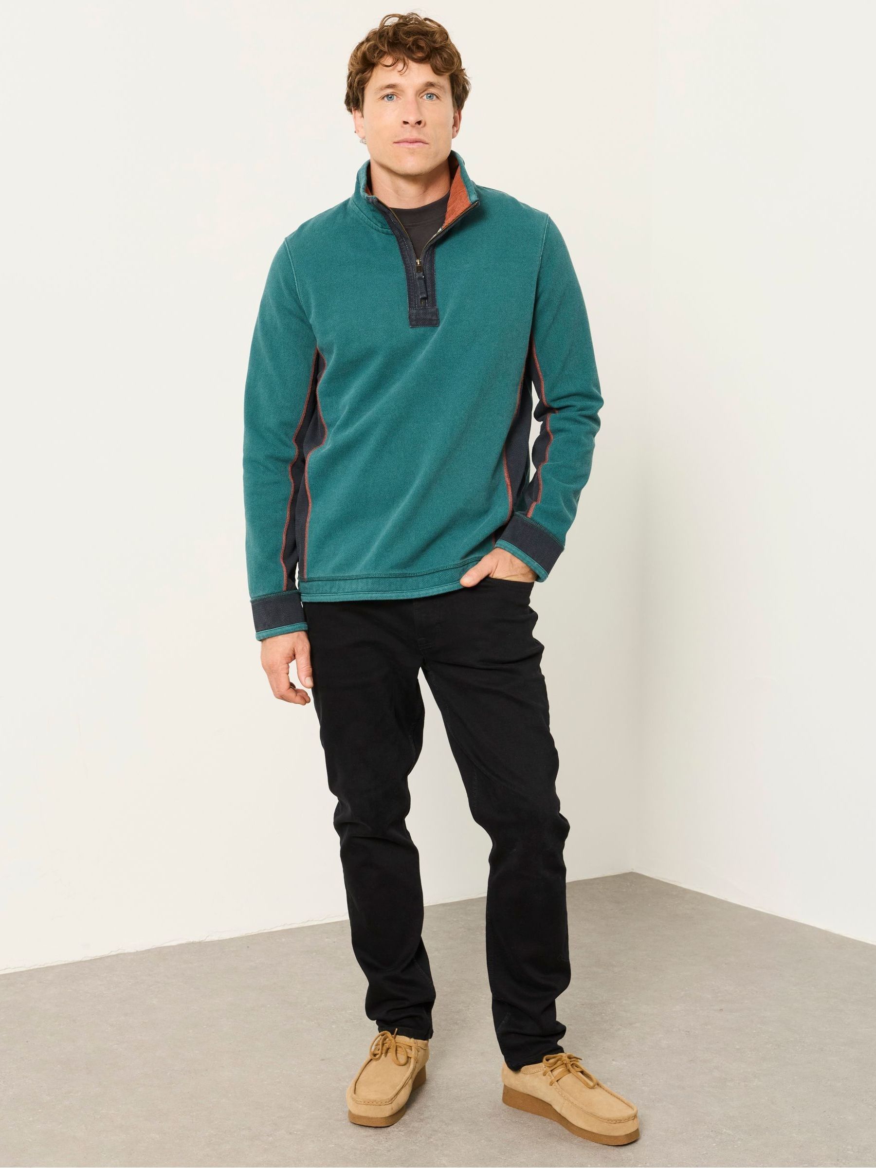 Airlie Teal Green 100% Cotton Quarter Zip Sweatshirt - Image 4 of 6
