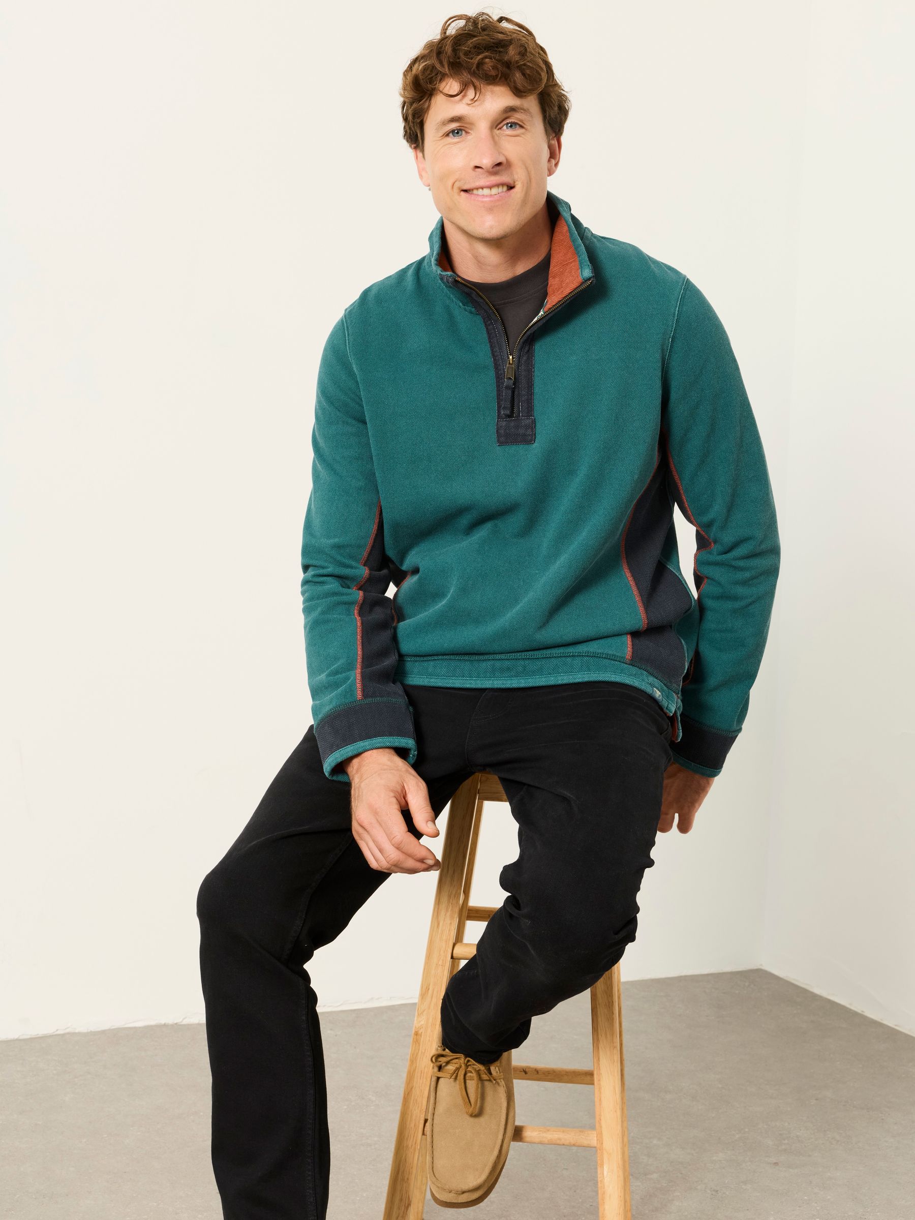 Airlie Teal Green 100% Cotton Quarter Zip Sweatshirt - Image 5 of 6