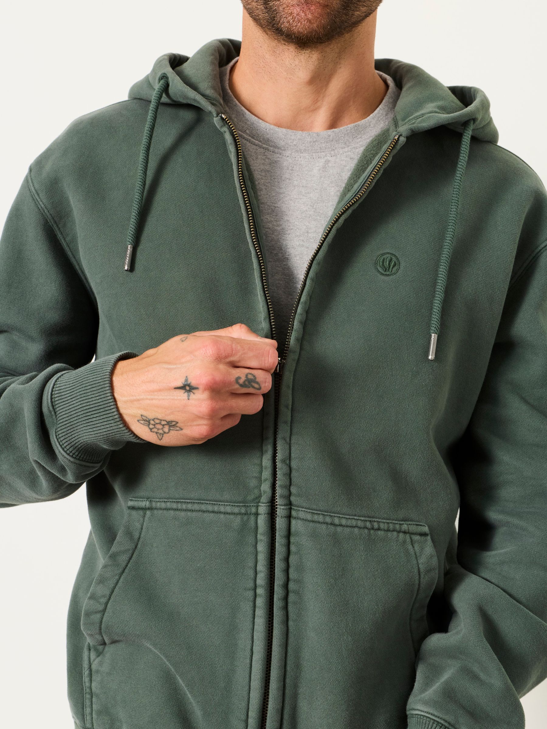 Hayle Dark Green Zip Through Hoodie - Image 3 of 6