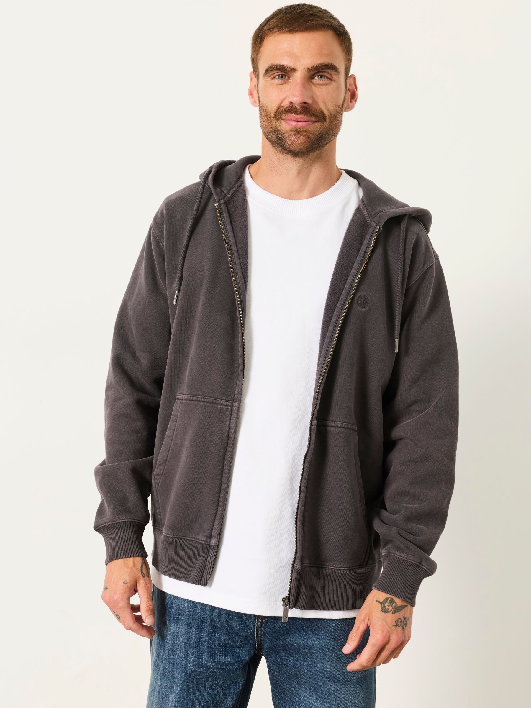 Hayle Charcoal Grey Zip Through Hoodie - Image 3 of 6
