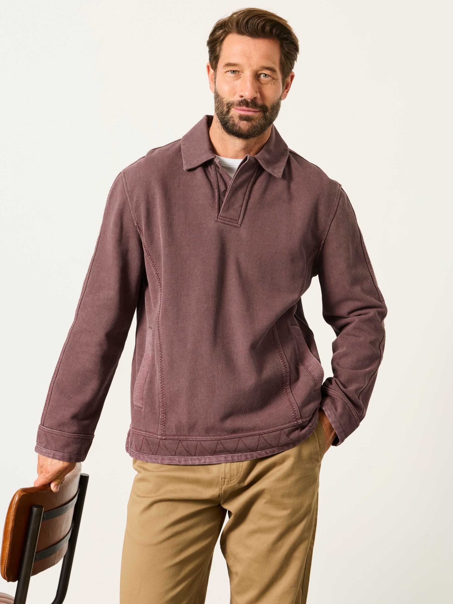 Airlie Plum Purple Button Neck Sweat Top - Image 2 of 7