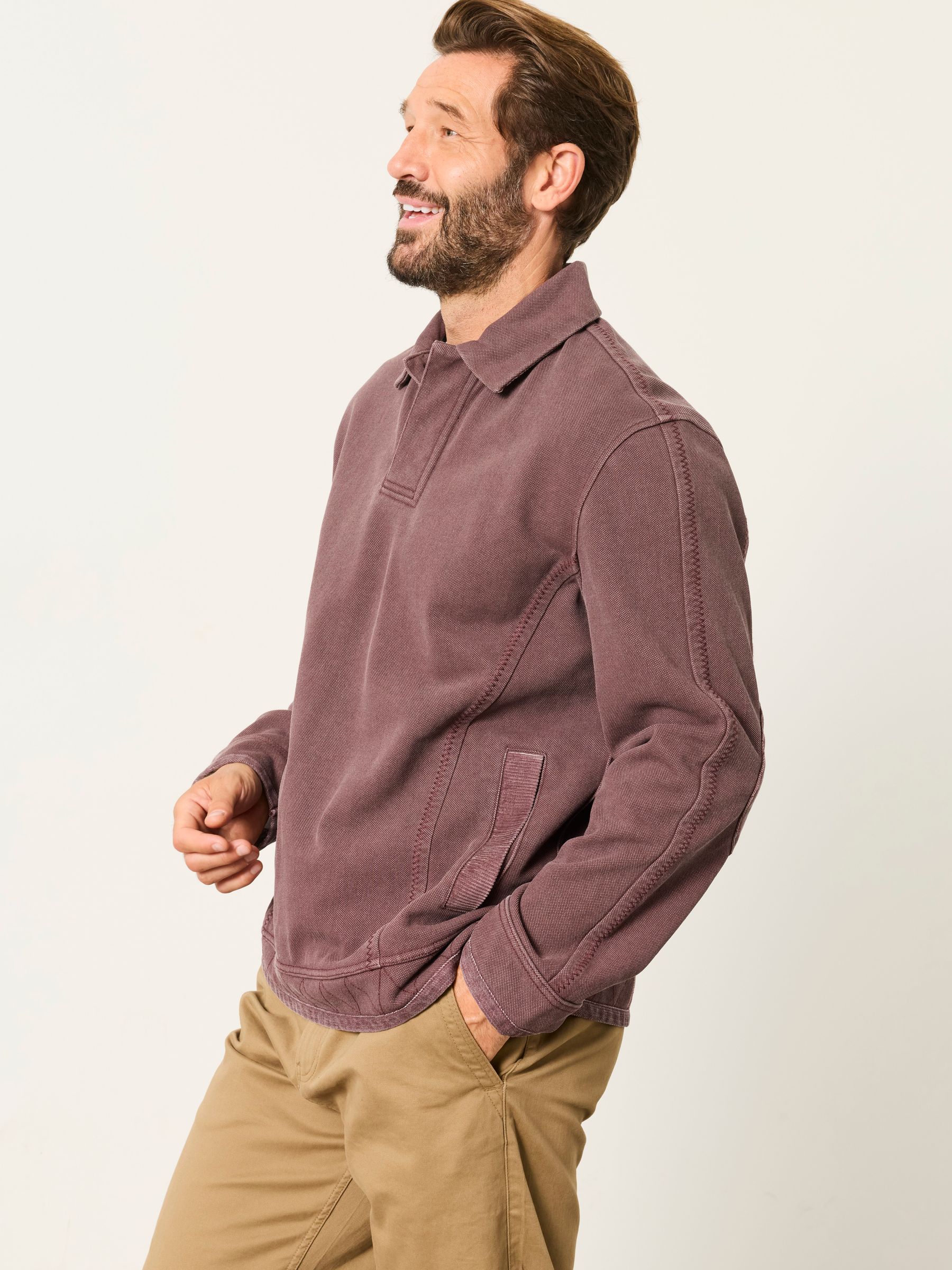 Airlie Plum Purple Button Neck Sweat Top - Image 6 of 7