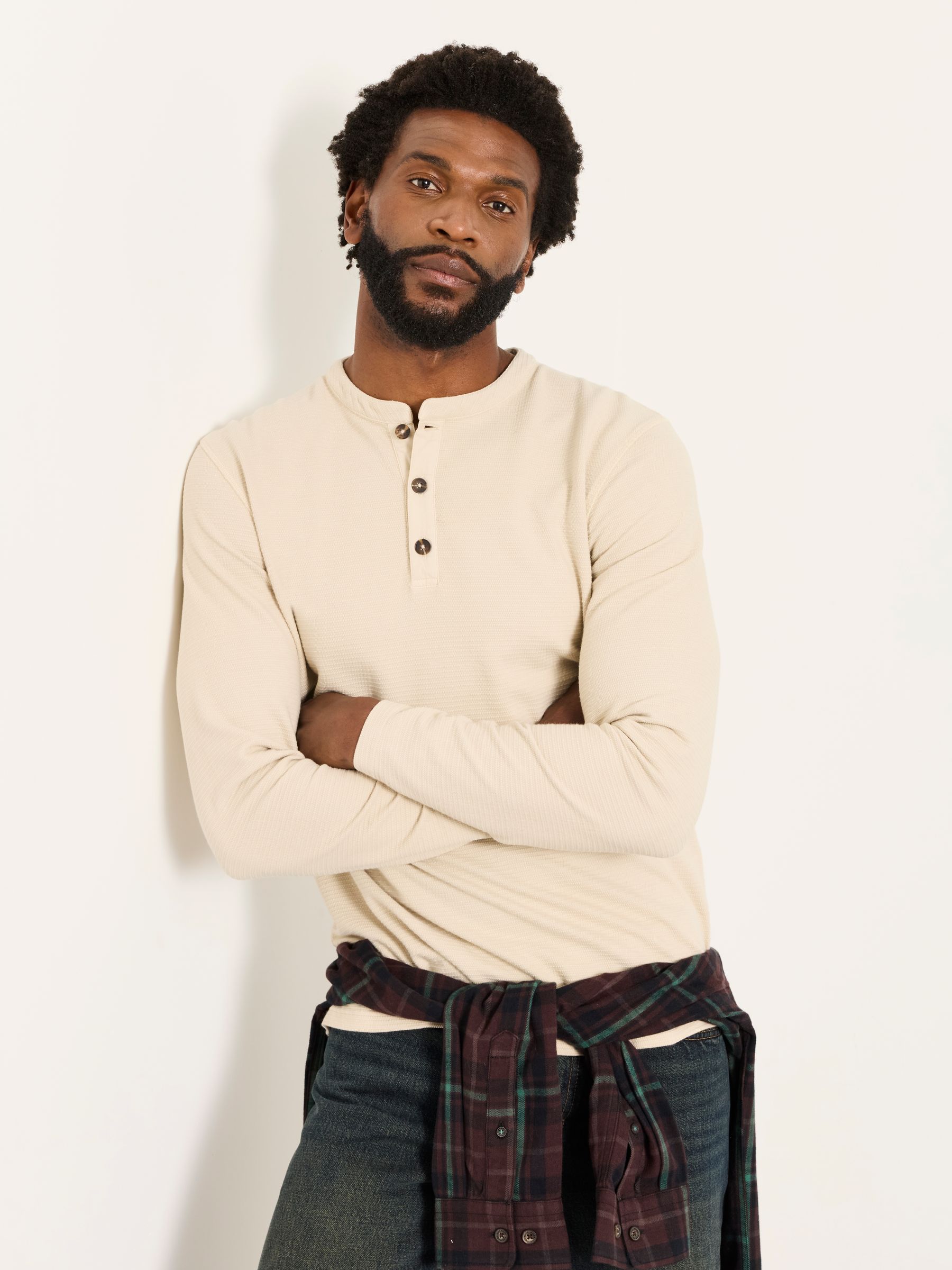 Henley Stone Long Sleeve Textured T-Shirt - Image 1 of 6