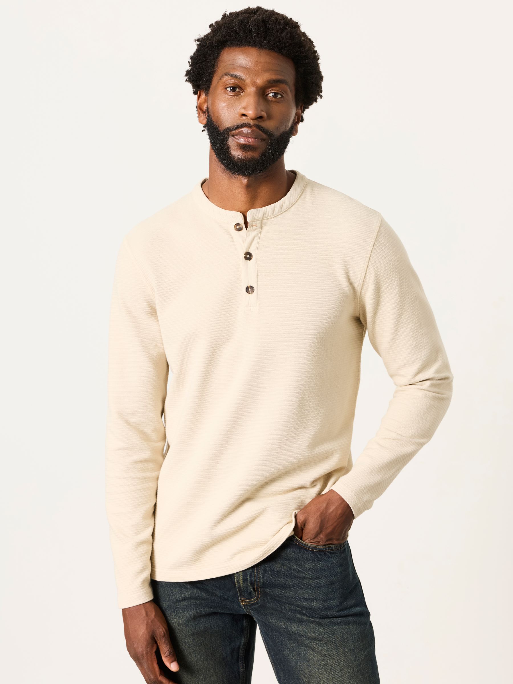 Henley Stone Long Sleeve Textured T-Shirt - Image 3 of 6