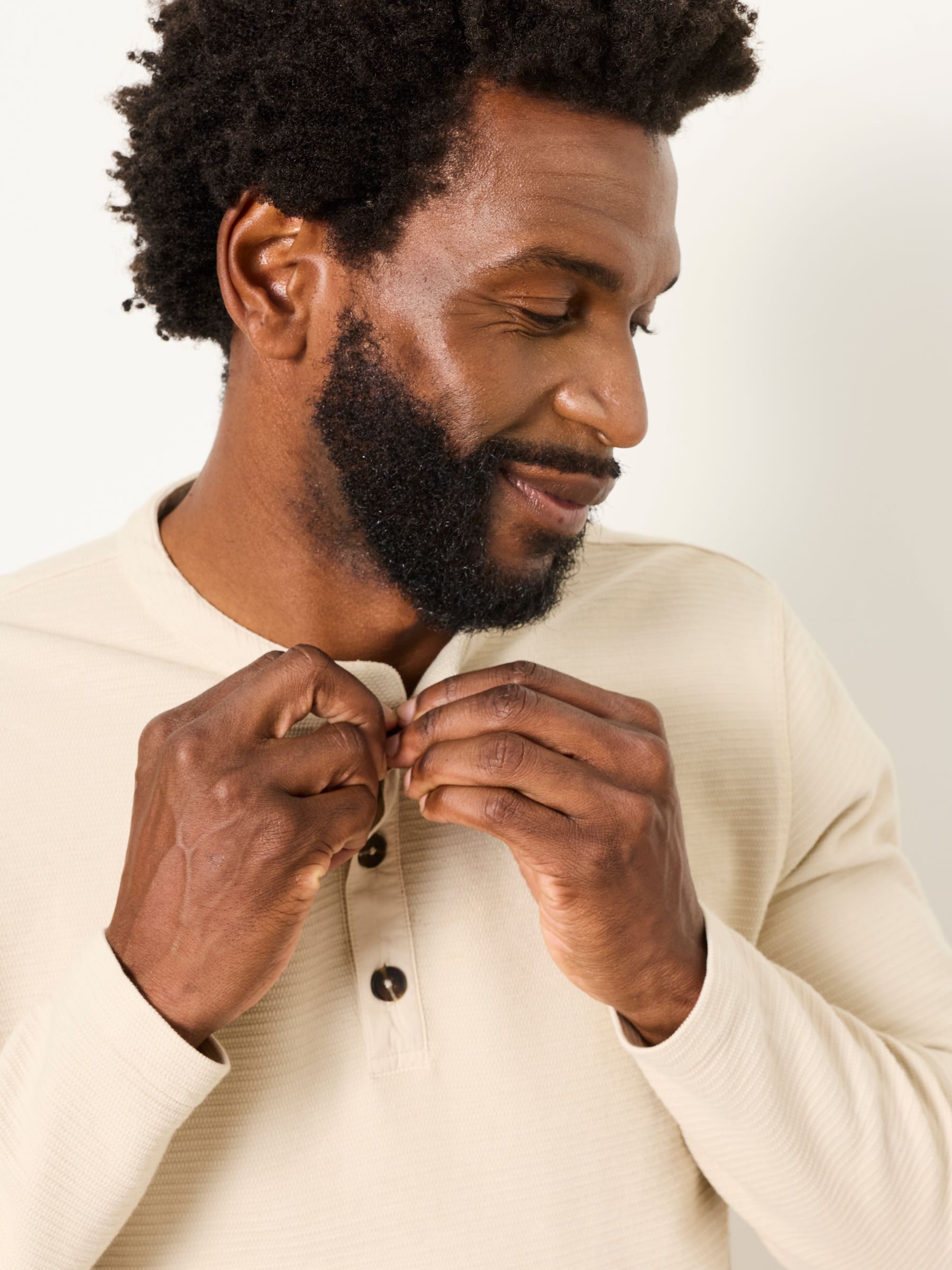 Henley Stone Long Sleeve Textured T-Shirt - Image 5 of 6