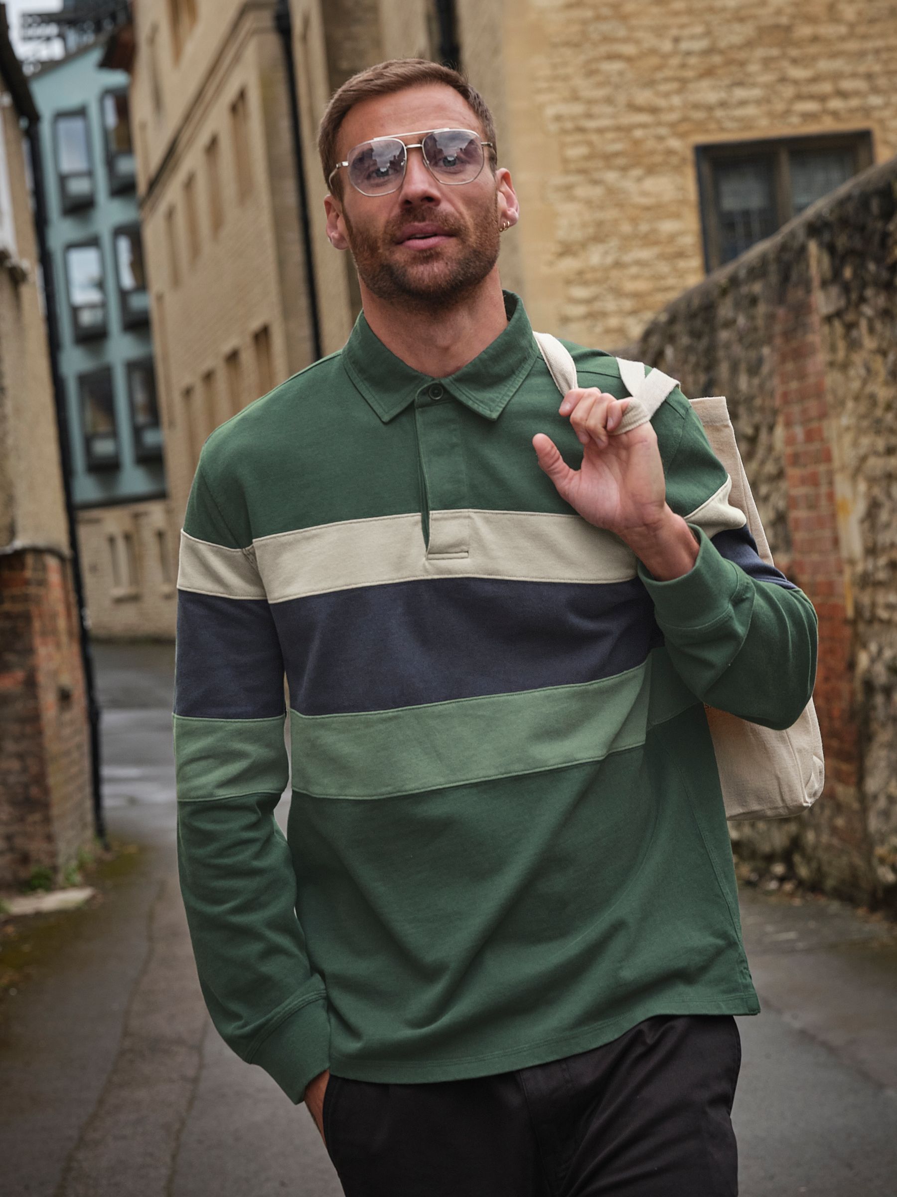 Dark Green Long Sleeve Chest Stripe Rugby - Image 1 of 7