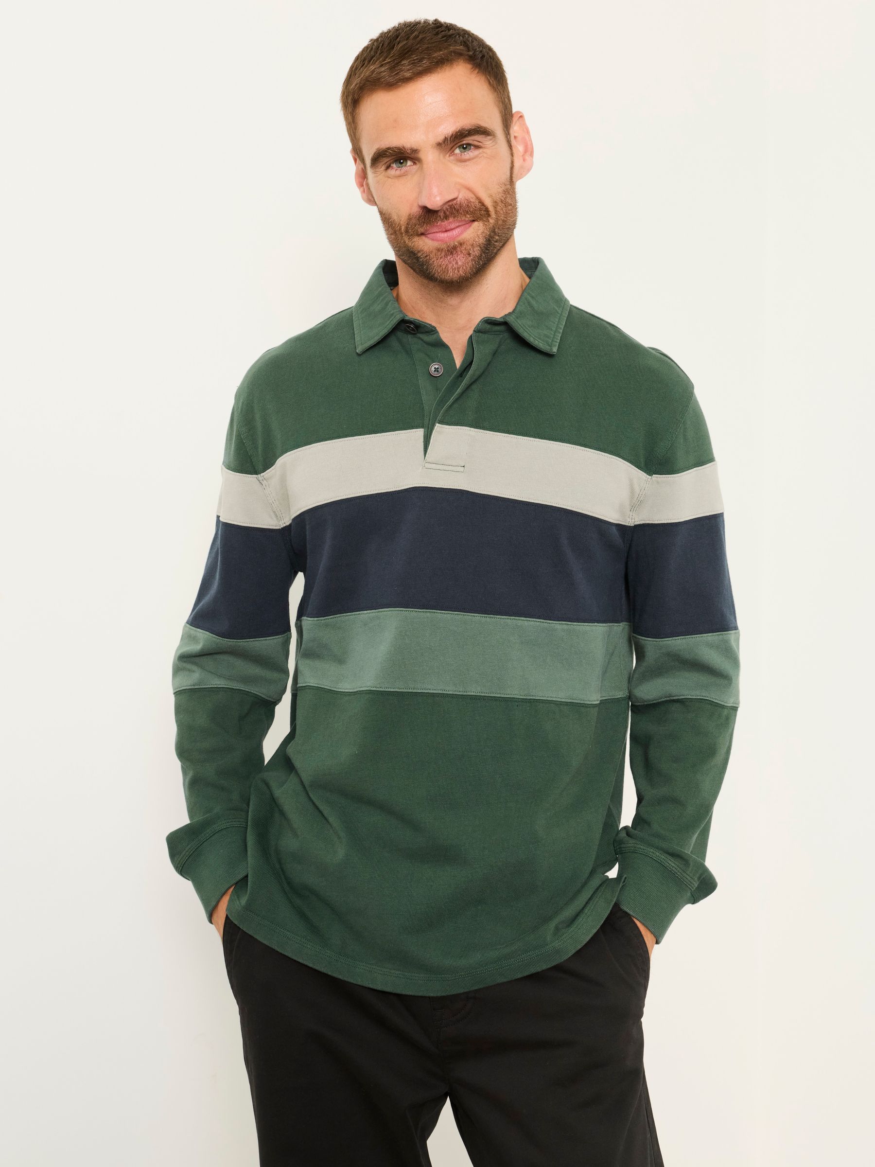 Dark Green Long Sleeve Chest Stripe Rugby - Image 2 of 7 Dark Green Long Sleeve Chest Stripe Rugby - Image 2 of 7