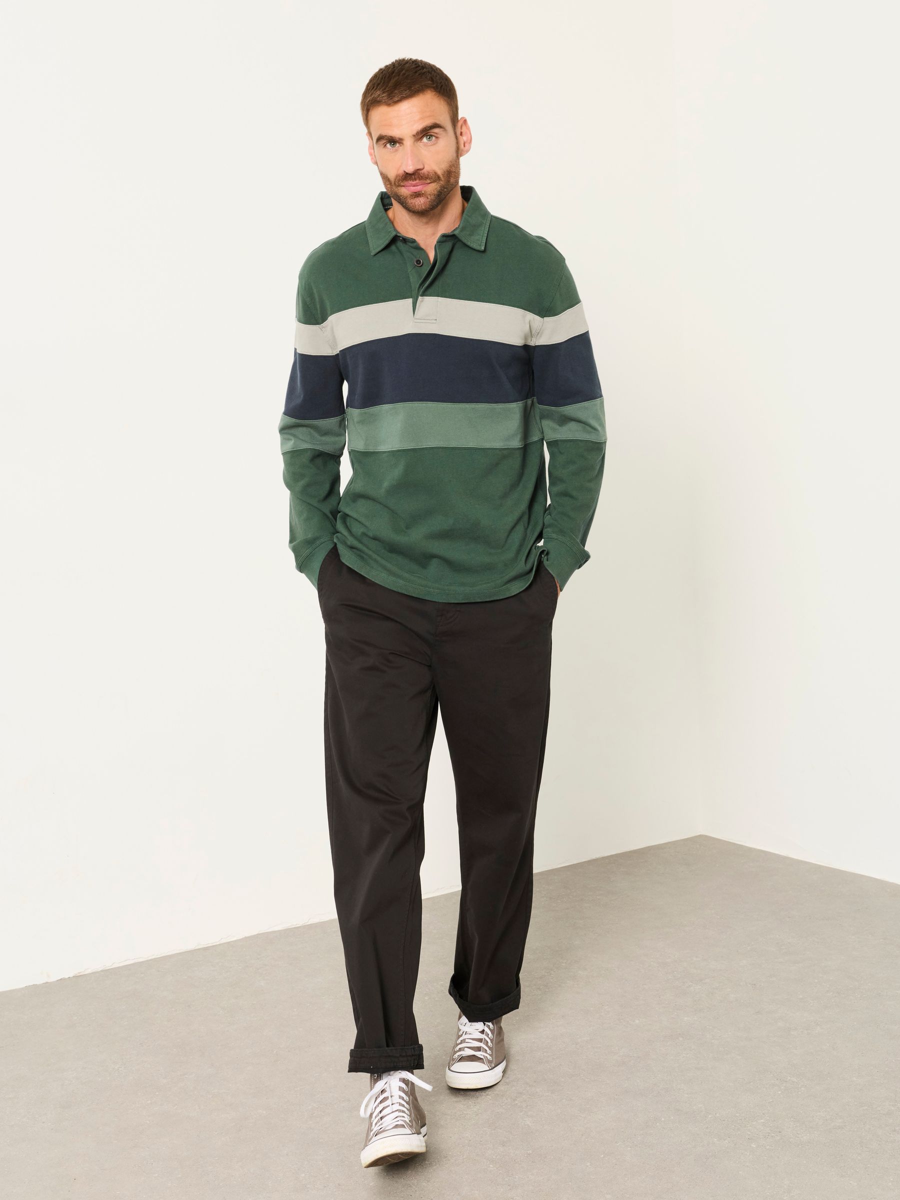 Dark Green Long Sleeve Chest Stripe Rugby - Image 5 of 7