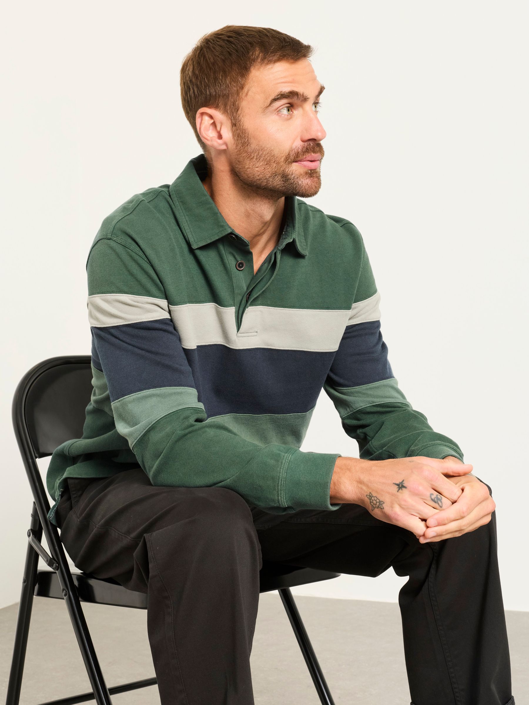 Dark Green Long Sleeve Chest Stripe Rugby - Image 6 of 7