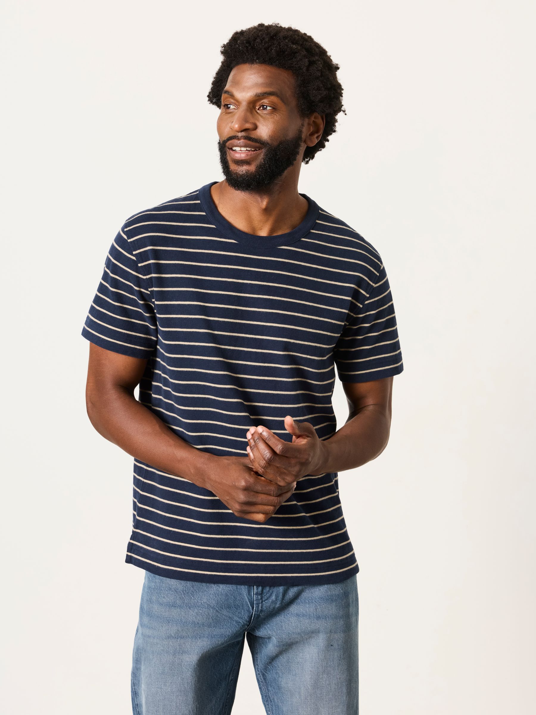 Short Sleeve Stripe T-Shirt in Navy - Image 1 of 6