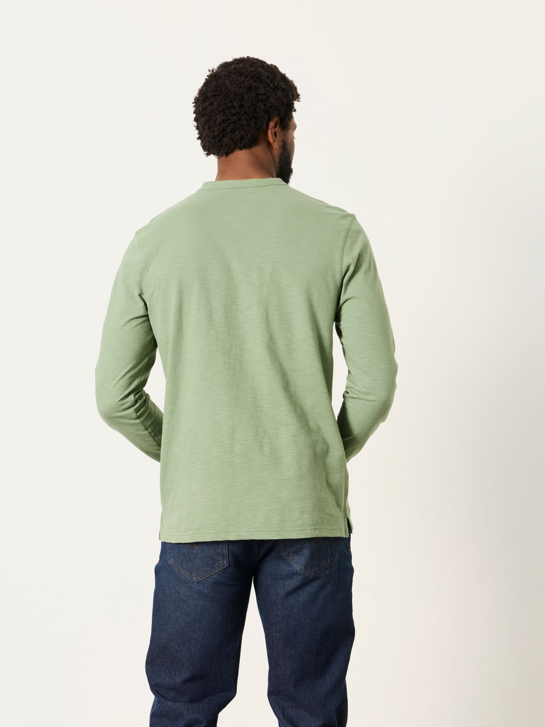 Woodside Dusky Green Long Sleeve Henley Top - Image 2 of 6