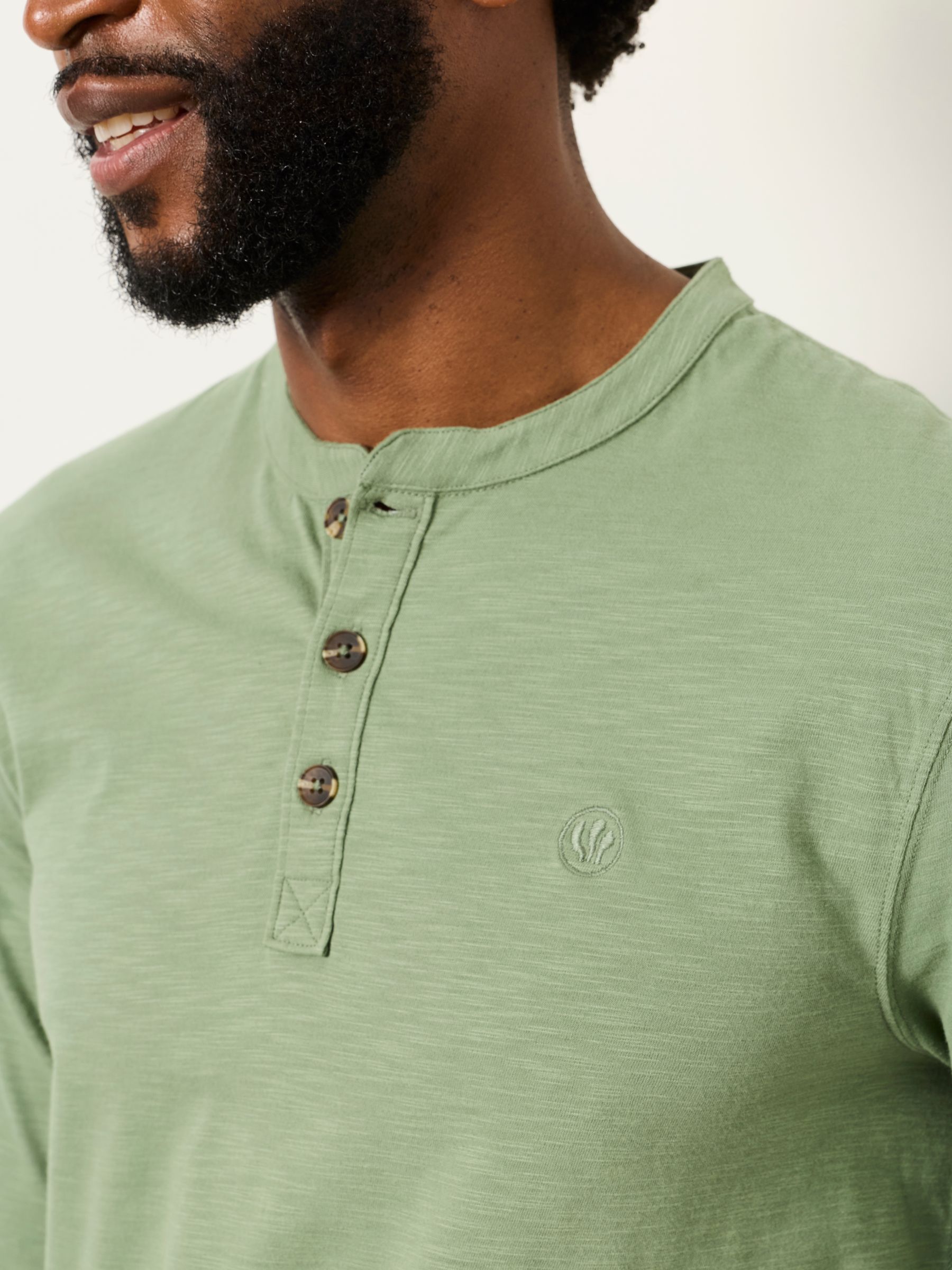 Woodside Dusky Green Long Sleeve Henley Top - Image 3 of 6