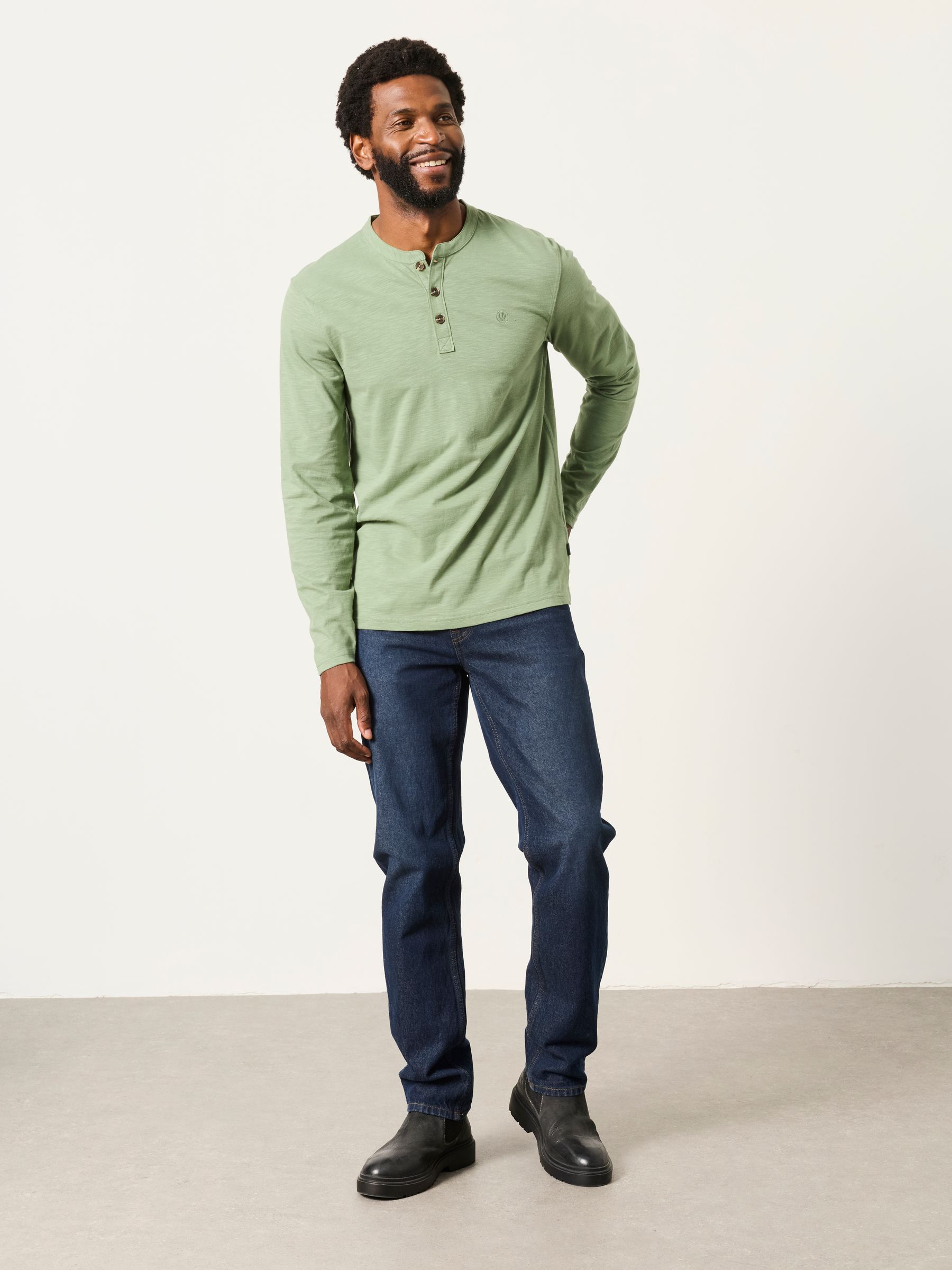Woodside Dusky Green Long Sleeve Henley Top - Image 4 of 6