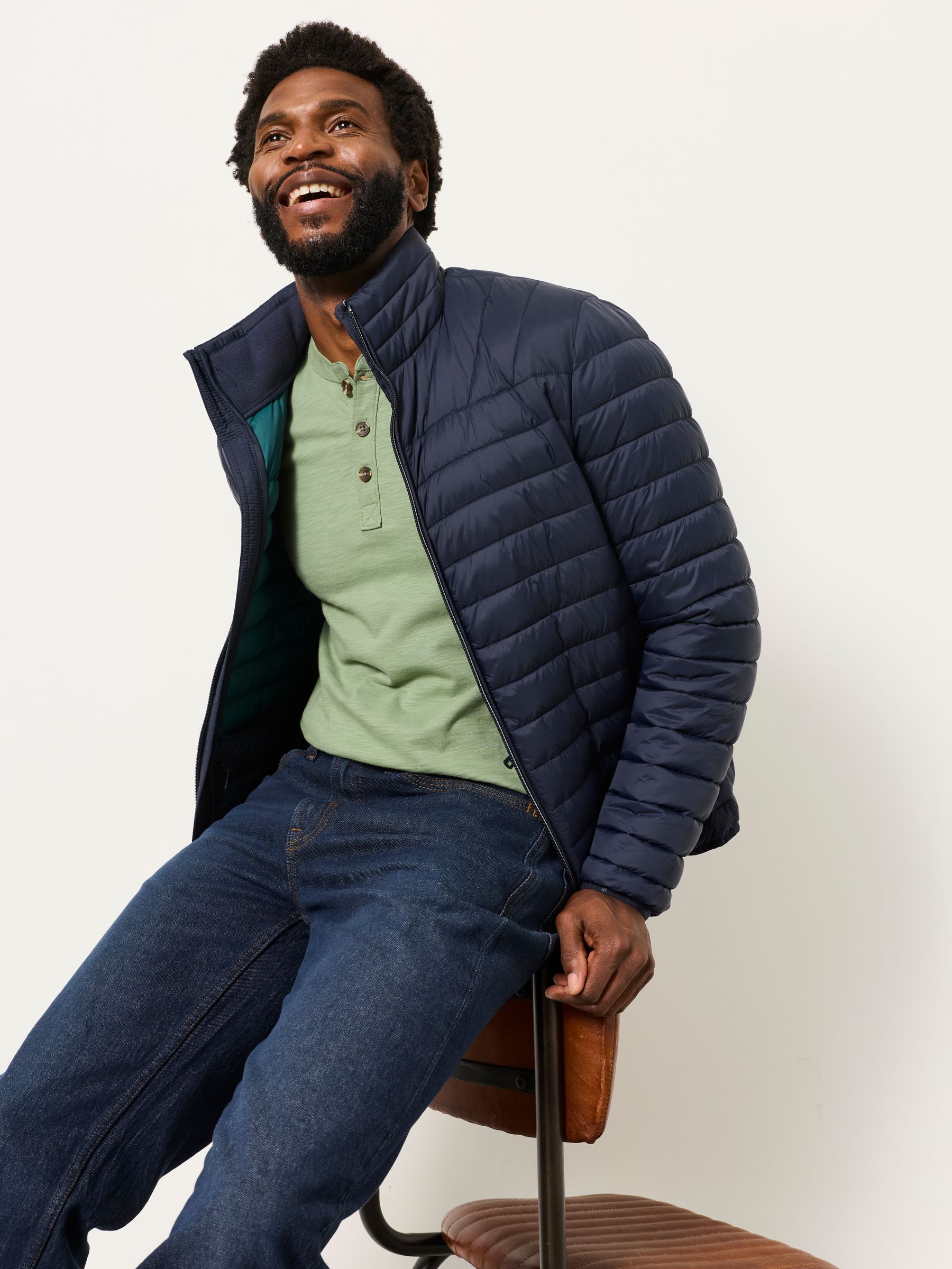 Woodside Dusky Green Long Sleeve Henley Top - Image 5 of 6