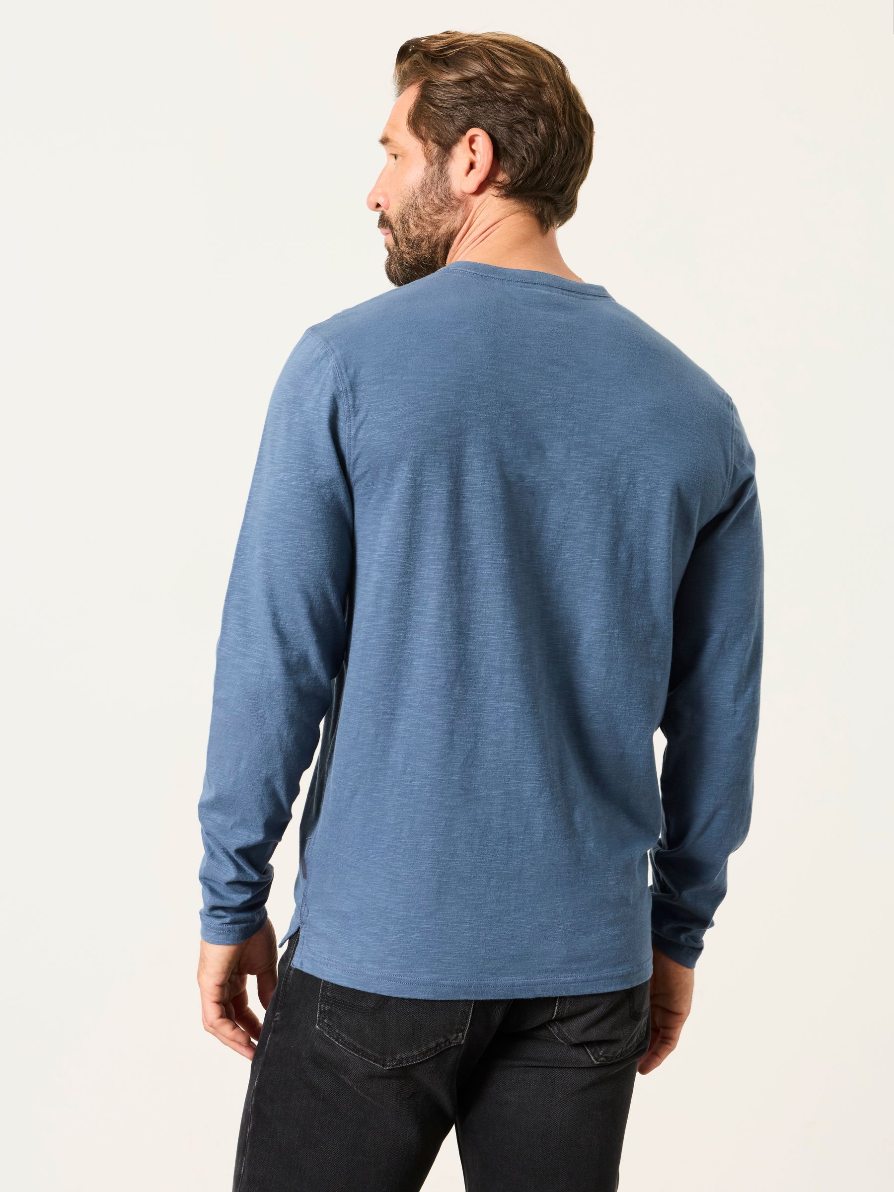 Henley Blue Denim Long Sleeve Woodside T-Shirt - Image 2 of 5