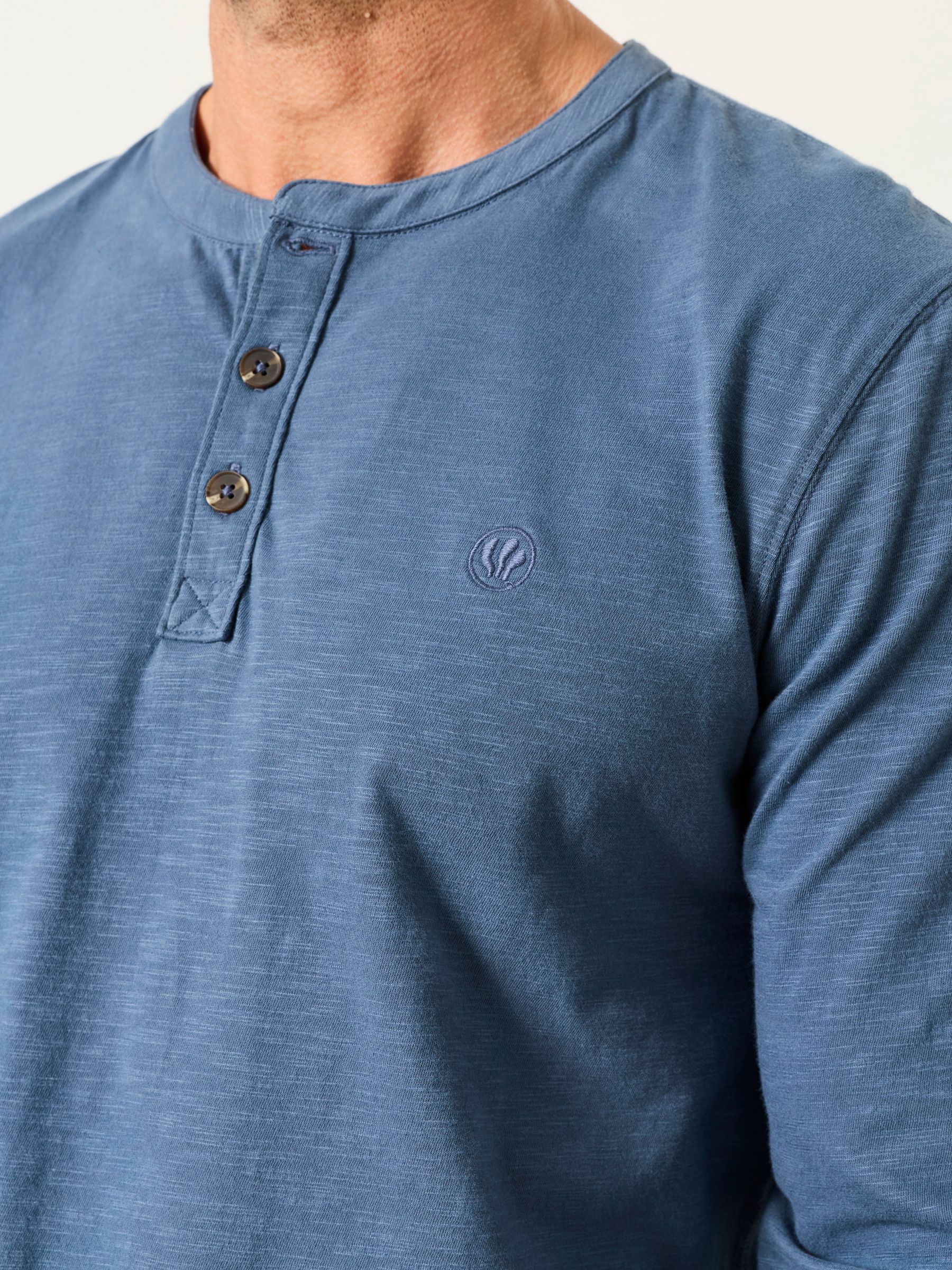 Henley Blue Denim Long Sleeve Woodside T-Shirt - Image 3 of 5