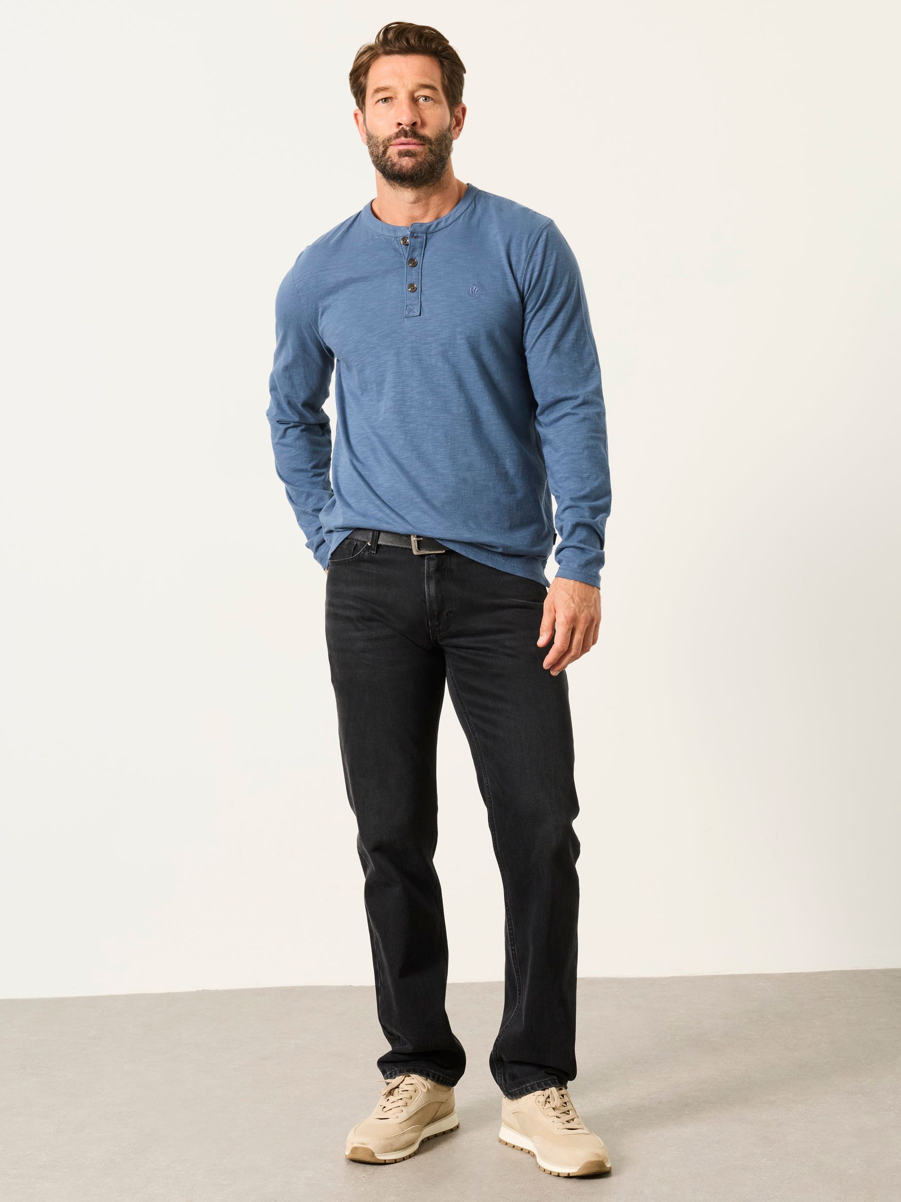 Henley Blue Denim Long Sleeve Woodside T-Shirt - Image 4 of 5