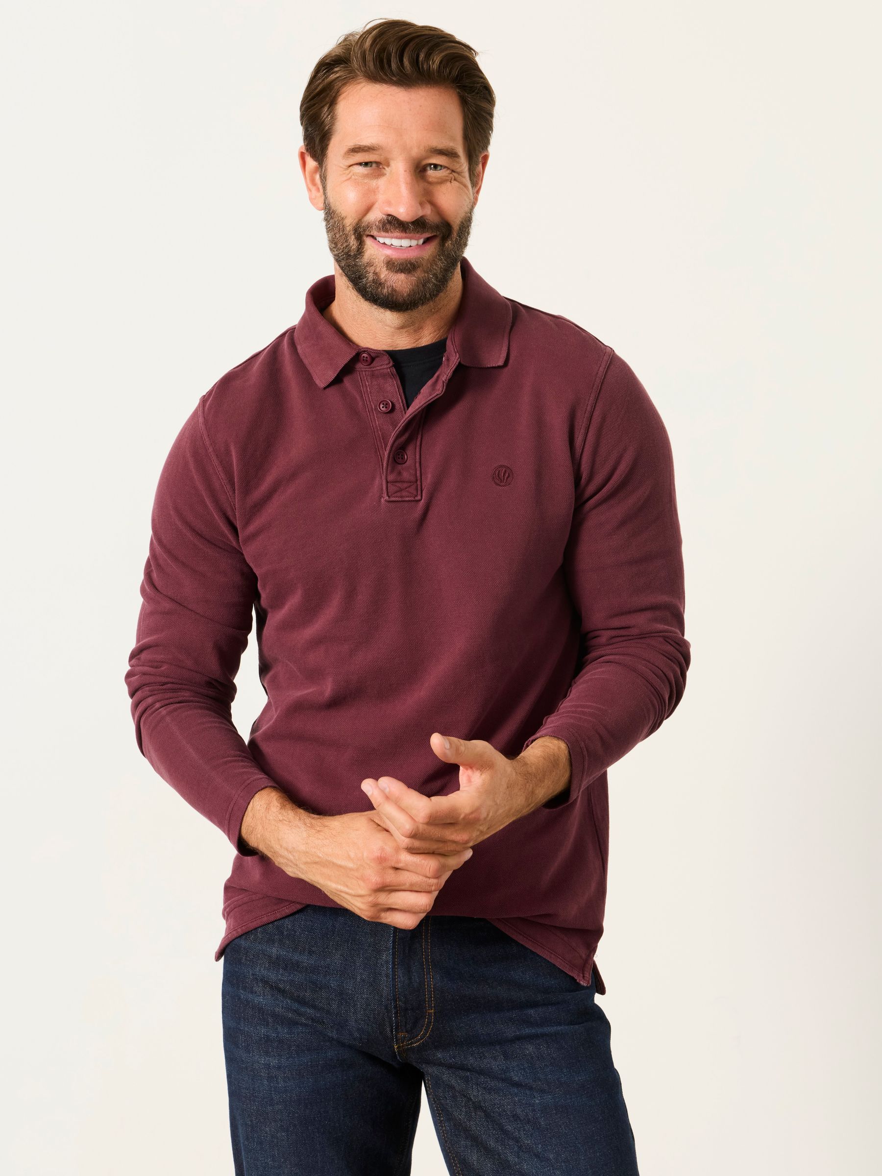 Plum Purple Long Sleeve Pique Polo Shirt - Image 1 of 4 Plum Purple Long Sleeve Pique Polo Shirt - Image 1 of 4