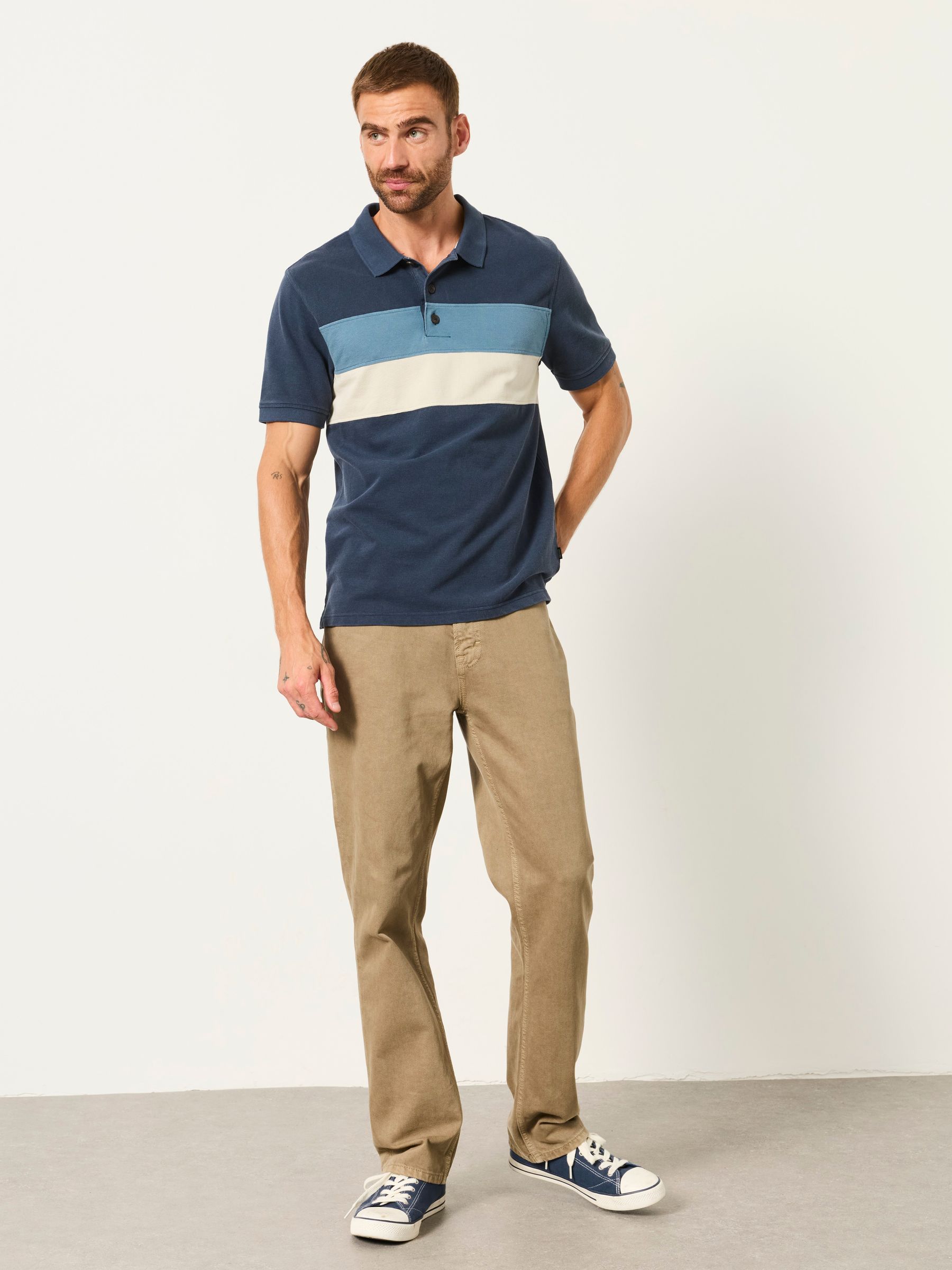 Clifton Navy Colour Block Pique Polo Shirt - Image 4 of 6