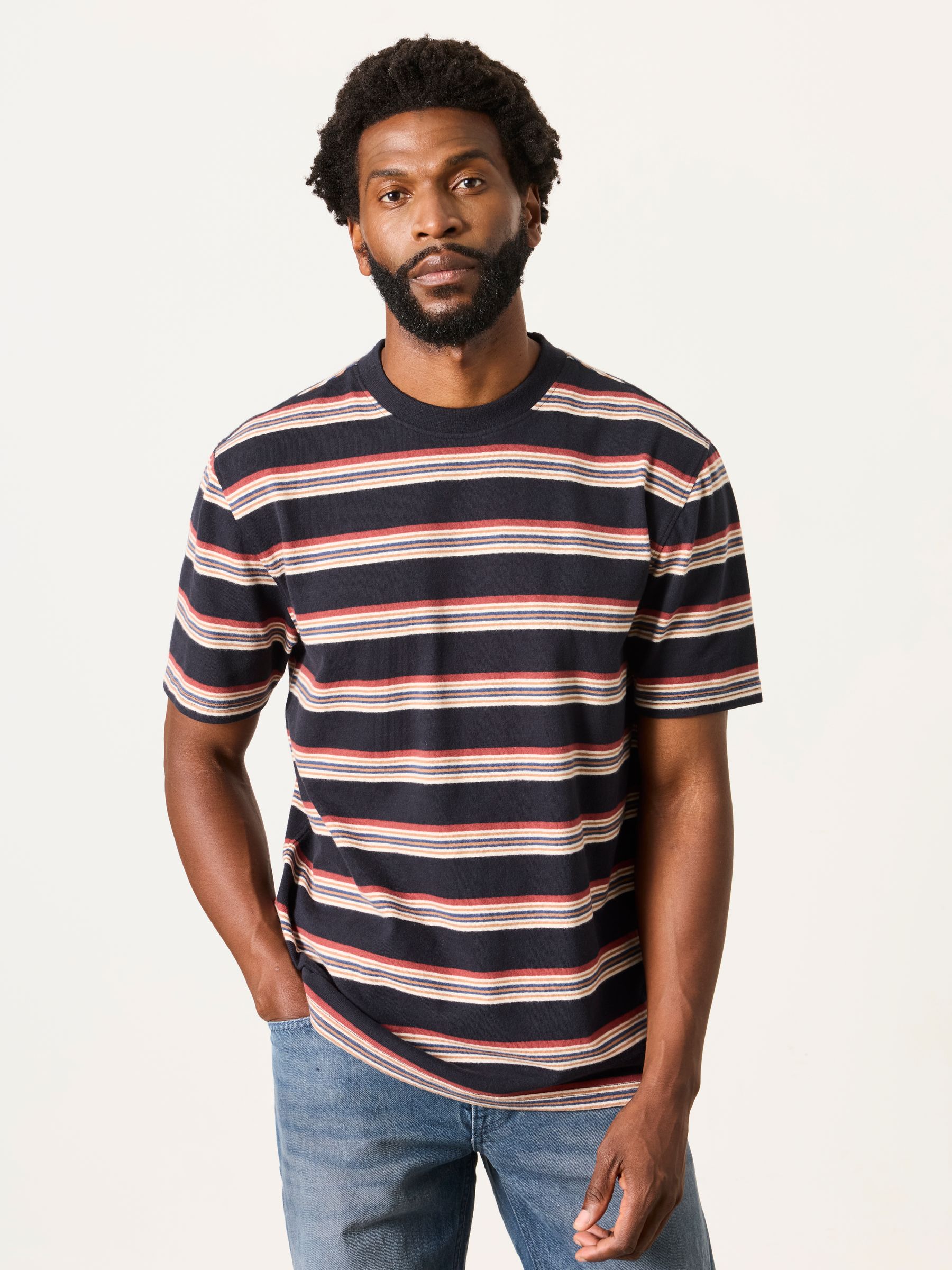Black Multi Stripe Short Sleeve Relaxed Fit T-Shirt - Image 1 of 6