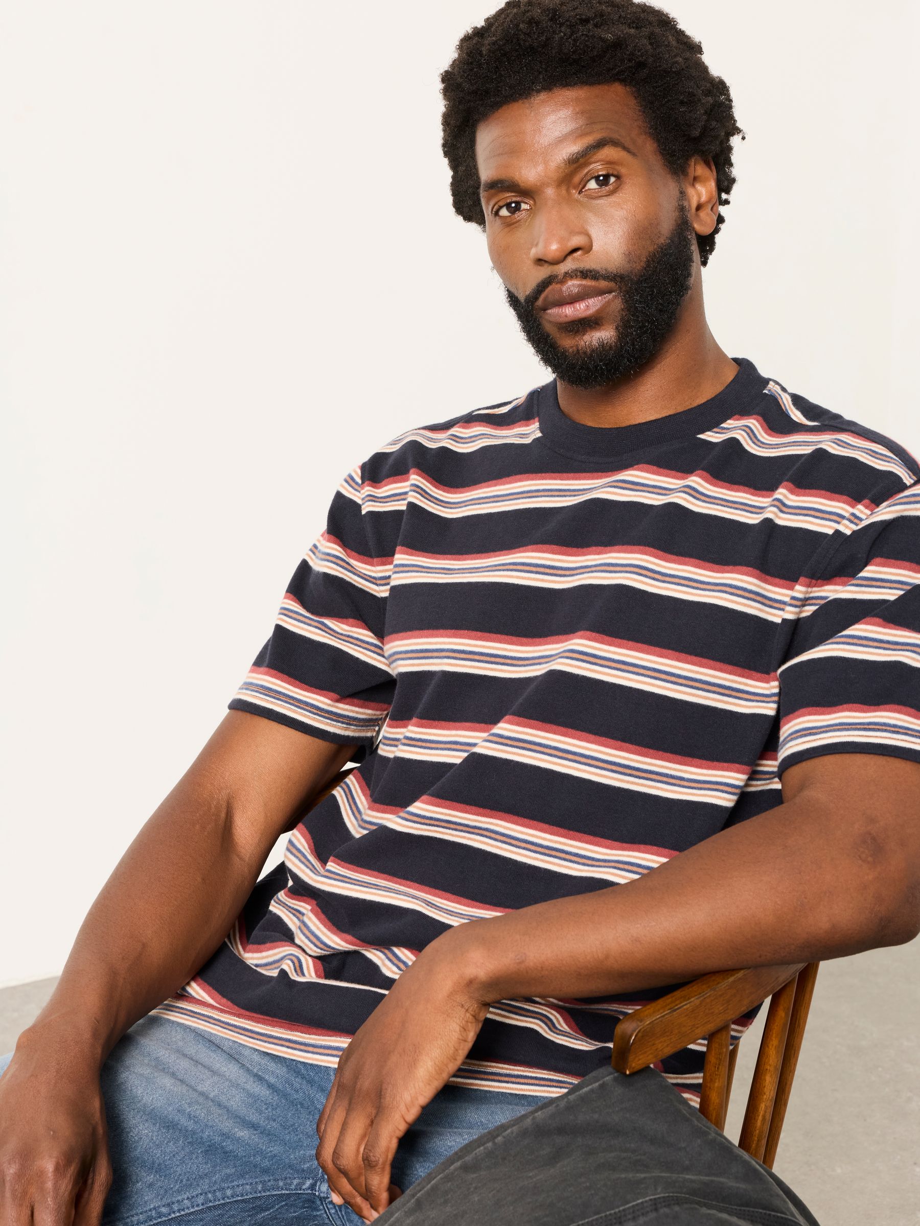 Black Multi Stripe Short Sleeve Relaxed Fit T-Shirt - Image 4 of 6