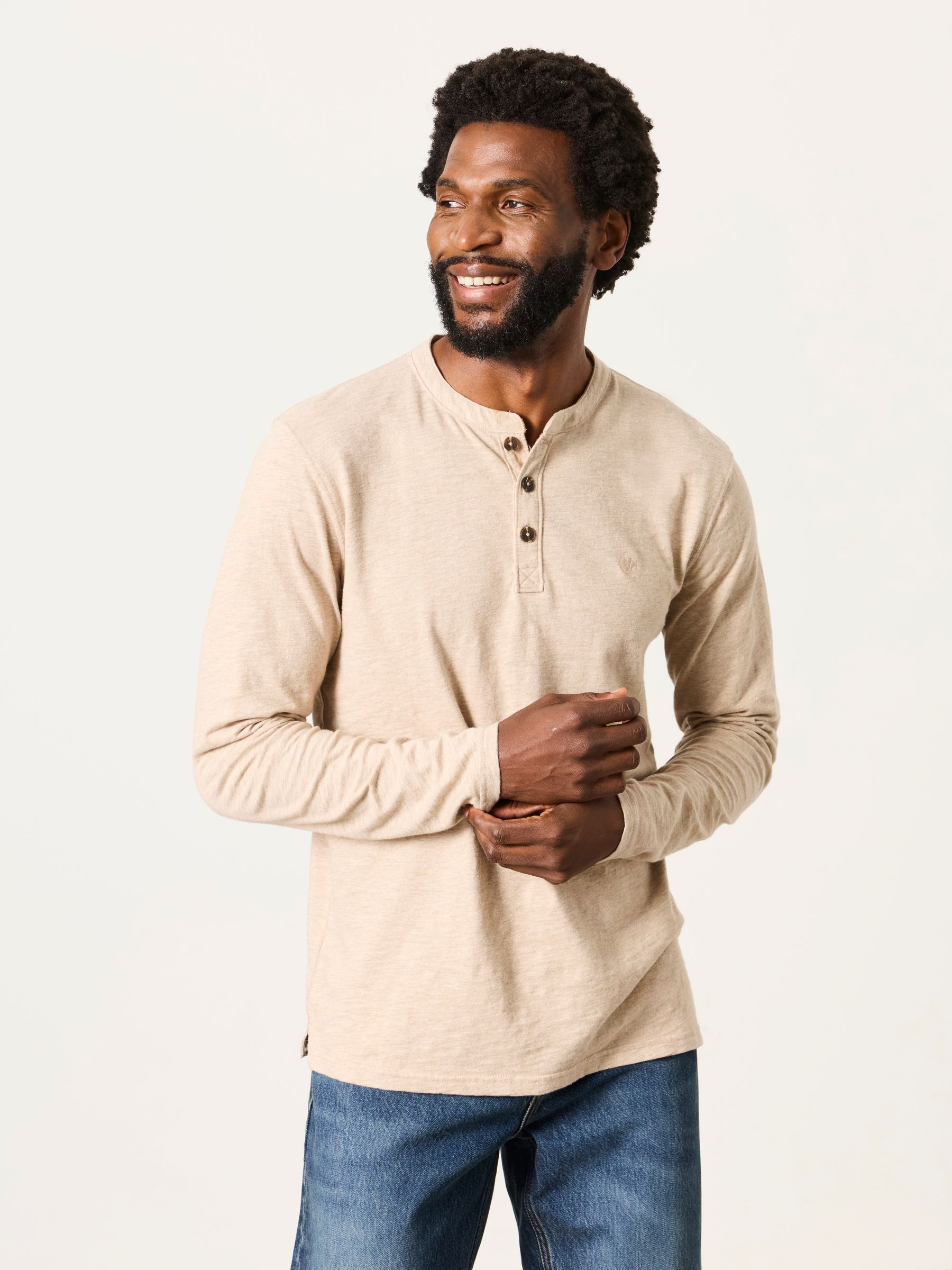 Henley Oatmeal Long Sleeve Woodside T-Shirt - Image 1 of 6