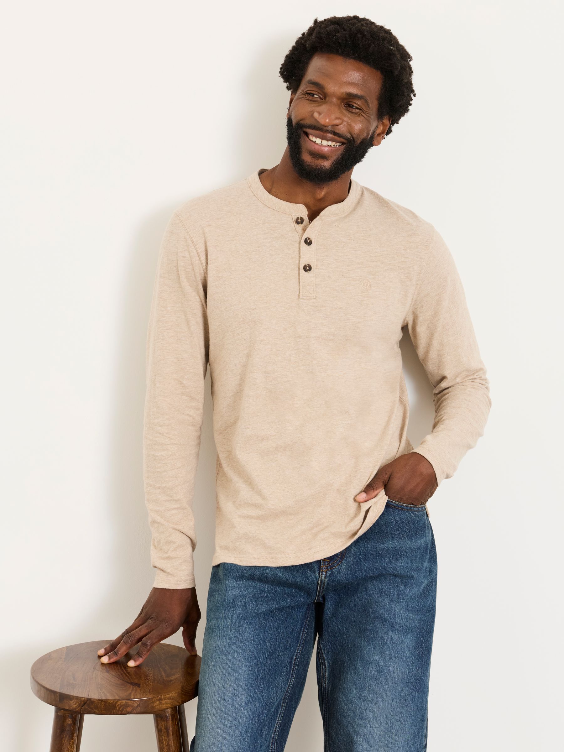 Henley Oatmeal Long Sleeve Woodside T-Shirt - Image 5 of 6