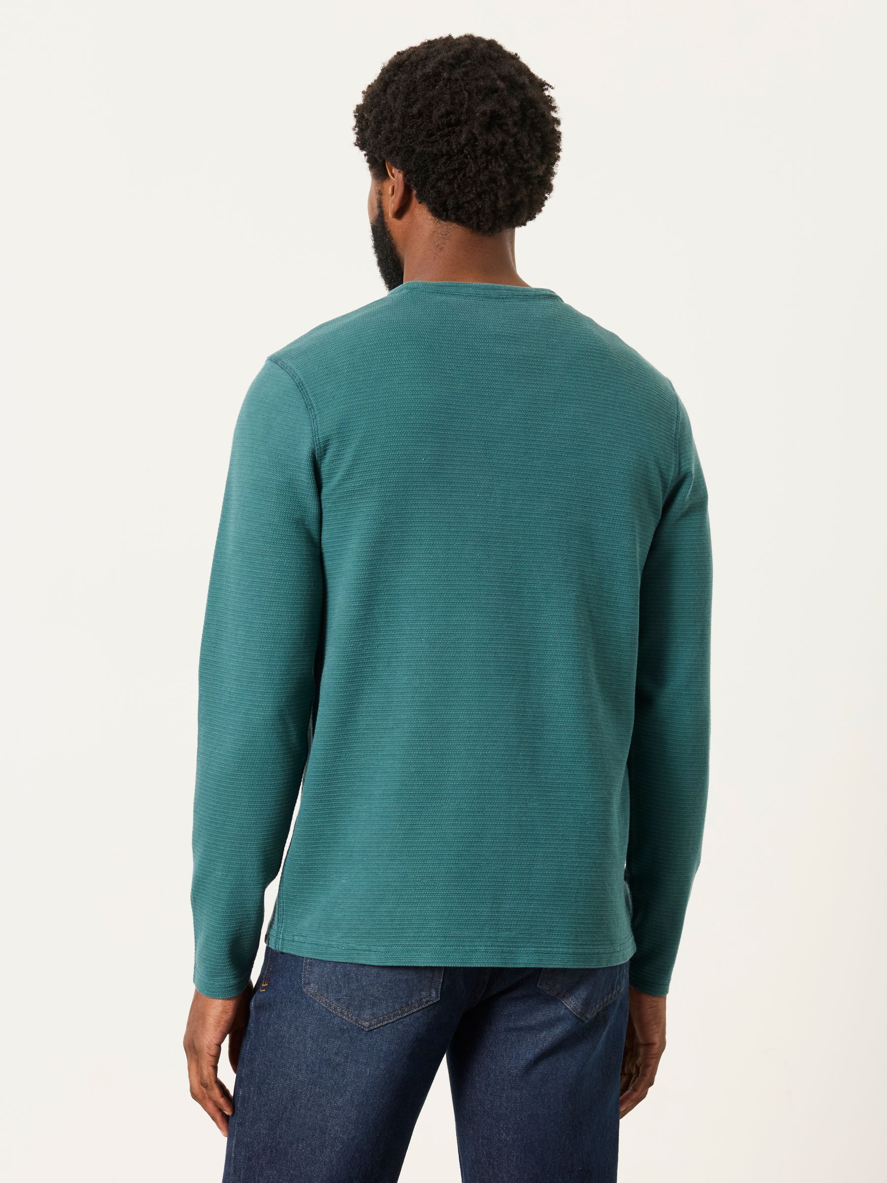 Henley Dark Teal Long Sleeve Textured T-Shirt - Image 2 of 5