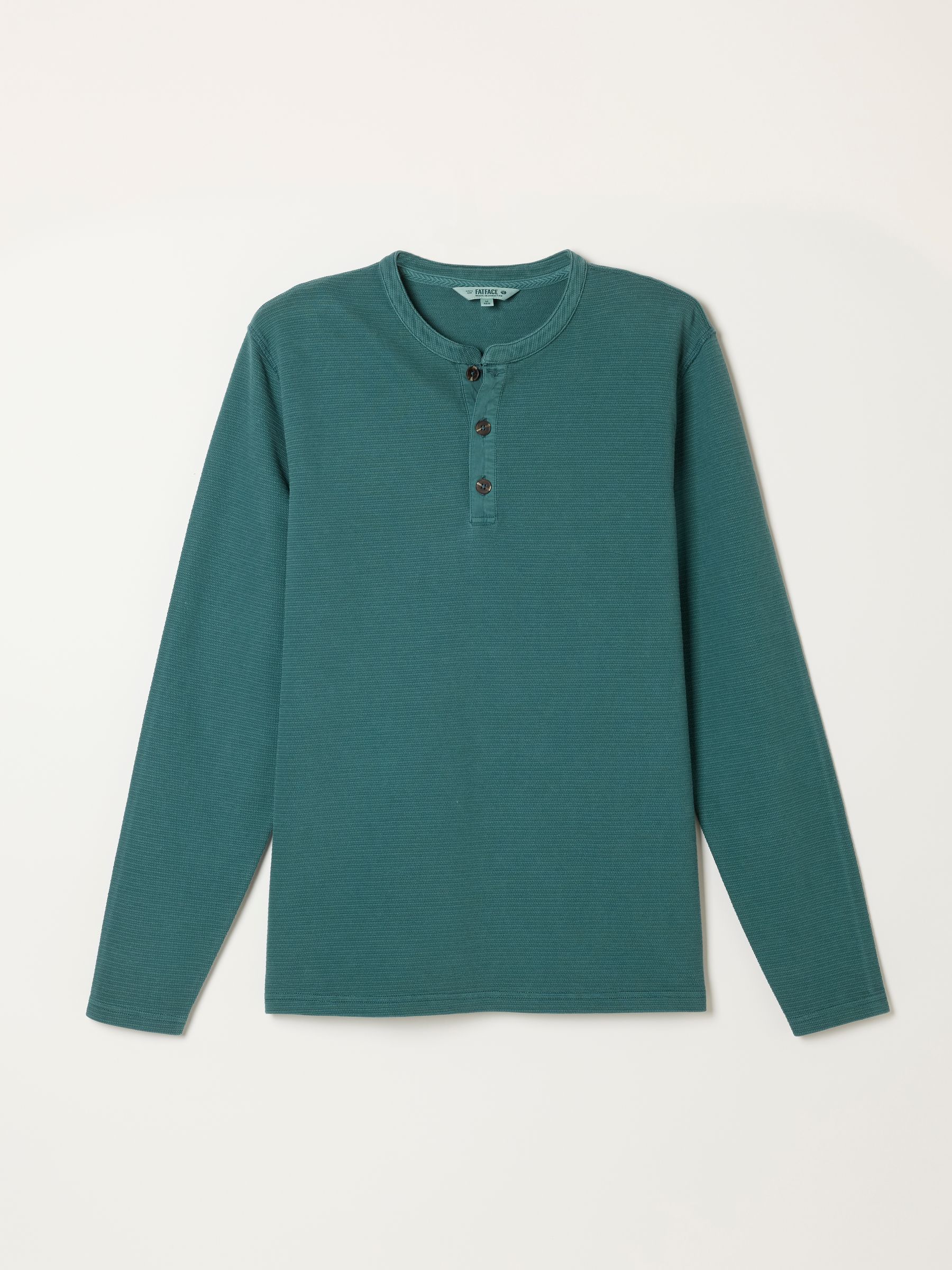 Henley Dark Teal Long Sleeve Textured T-Shirt - Image 5 of 5