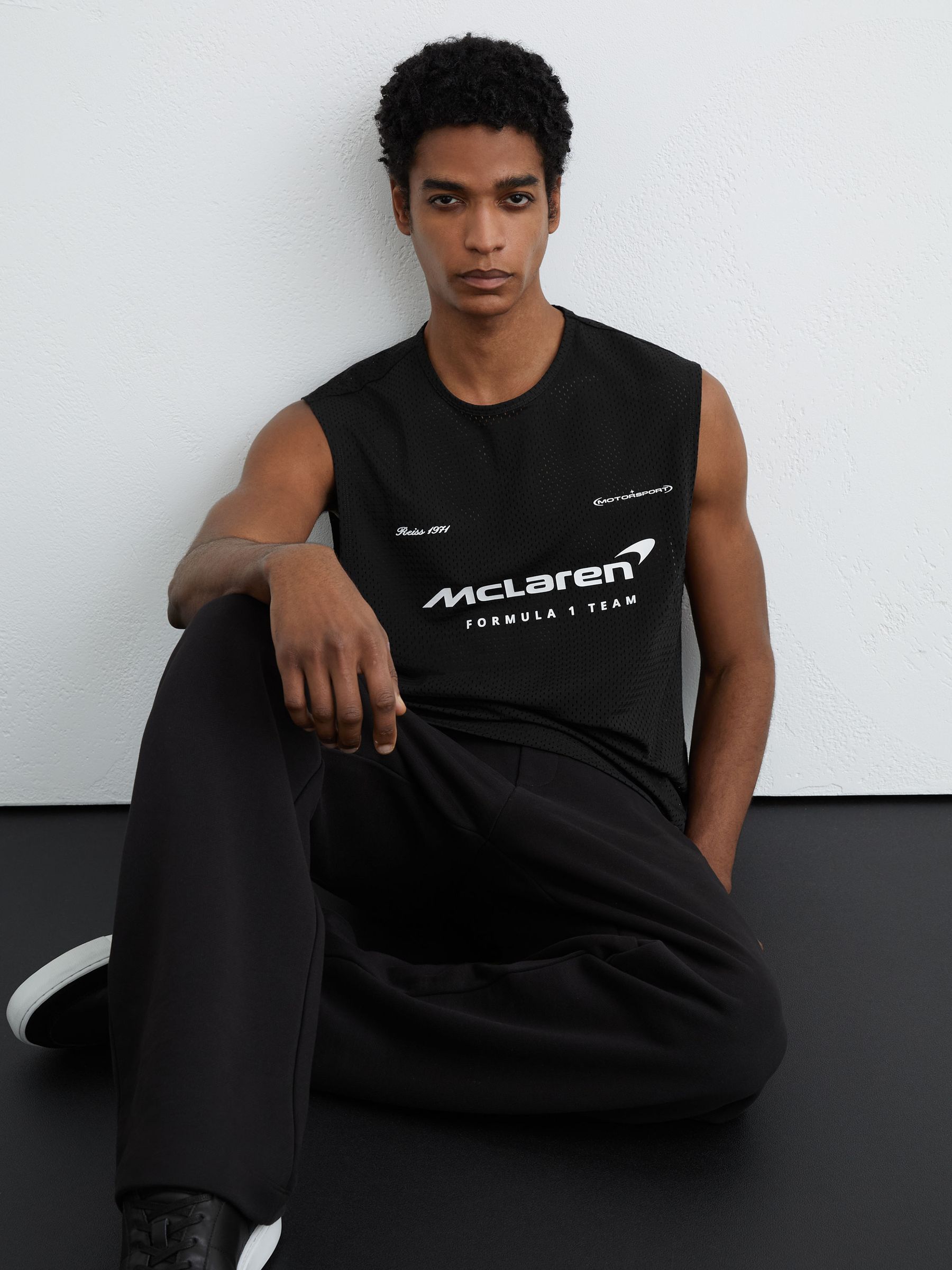 McLaren Racing Logo-Print Mesh Vest in Black - Image 1 of 7