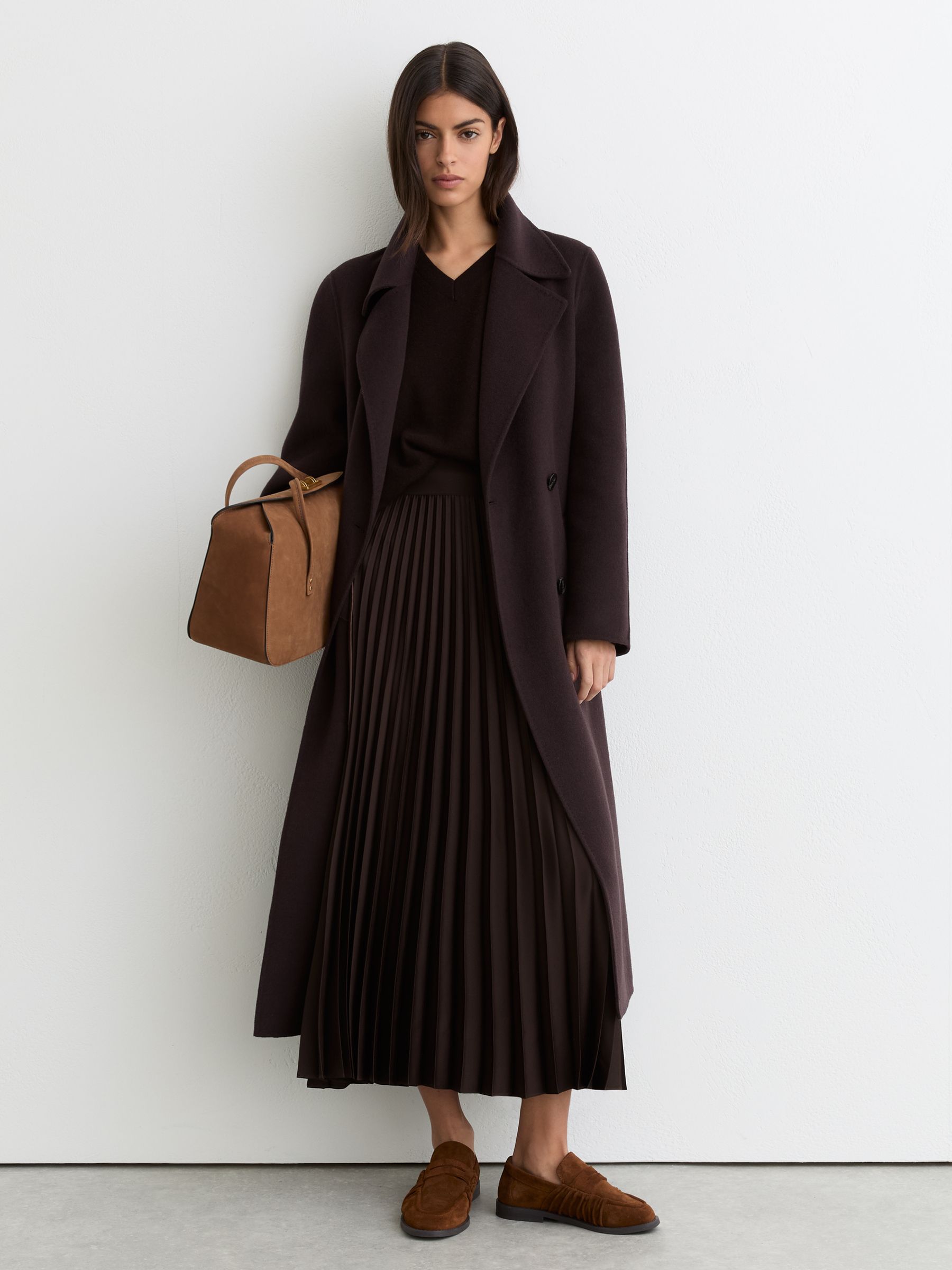 Pleated Midi Skirt in Chocolate Brown - image 2
