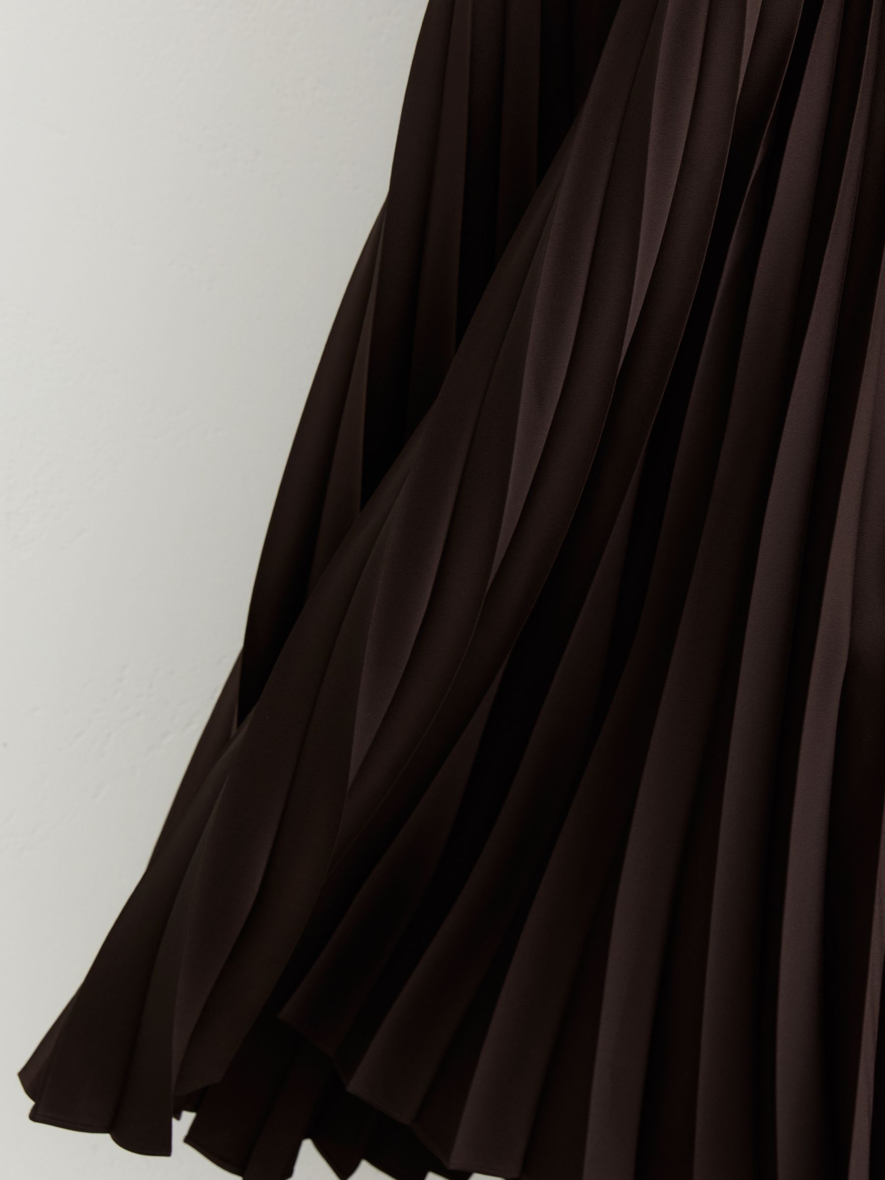 Pleated Midi Skirt in Chocolate Brown - Image 3 of 6