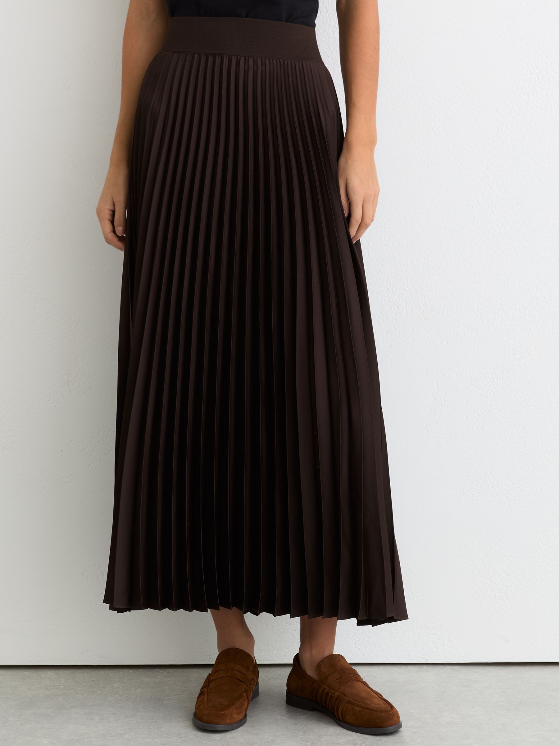 Pleated Midi Skirt in Chocolate Brown - Image 4 of 6