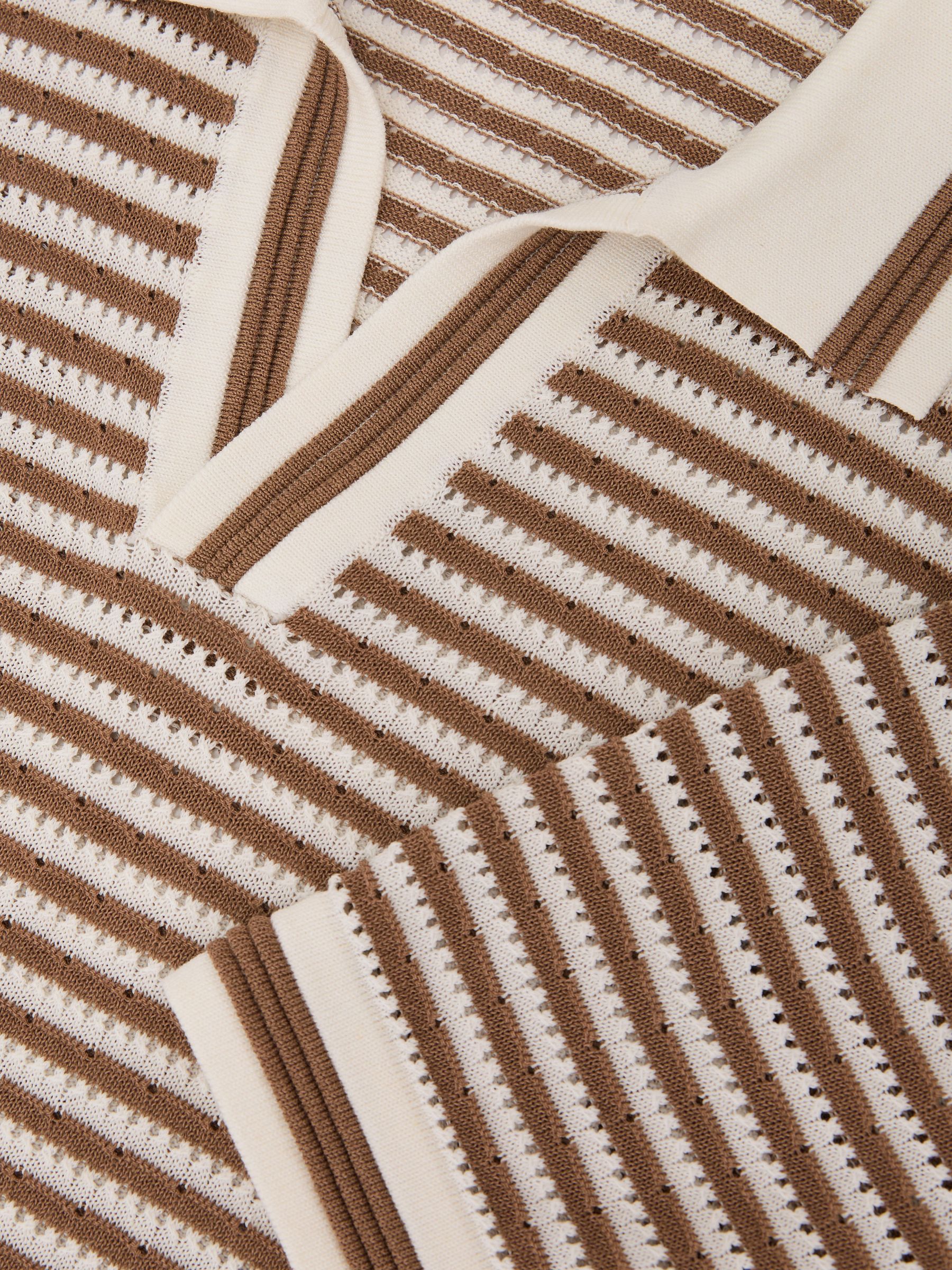 Stripe Knit Open-Collar Polo Shirt With Linen in Camel/Off White - Image 7 of 7
