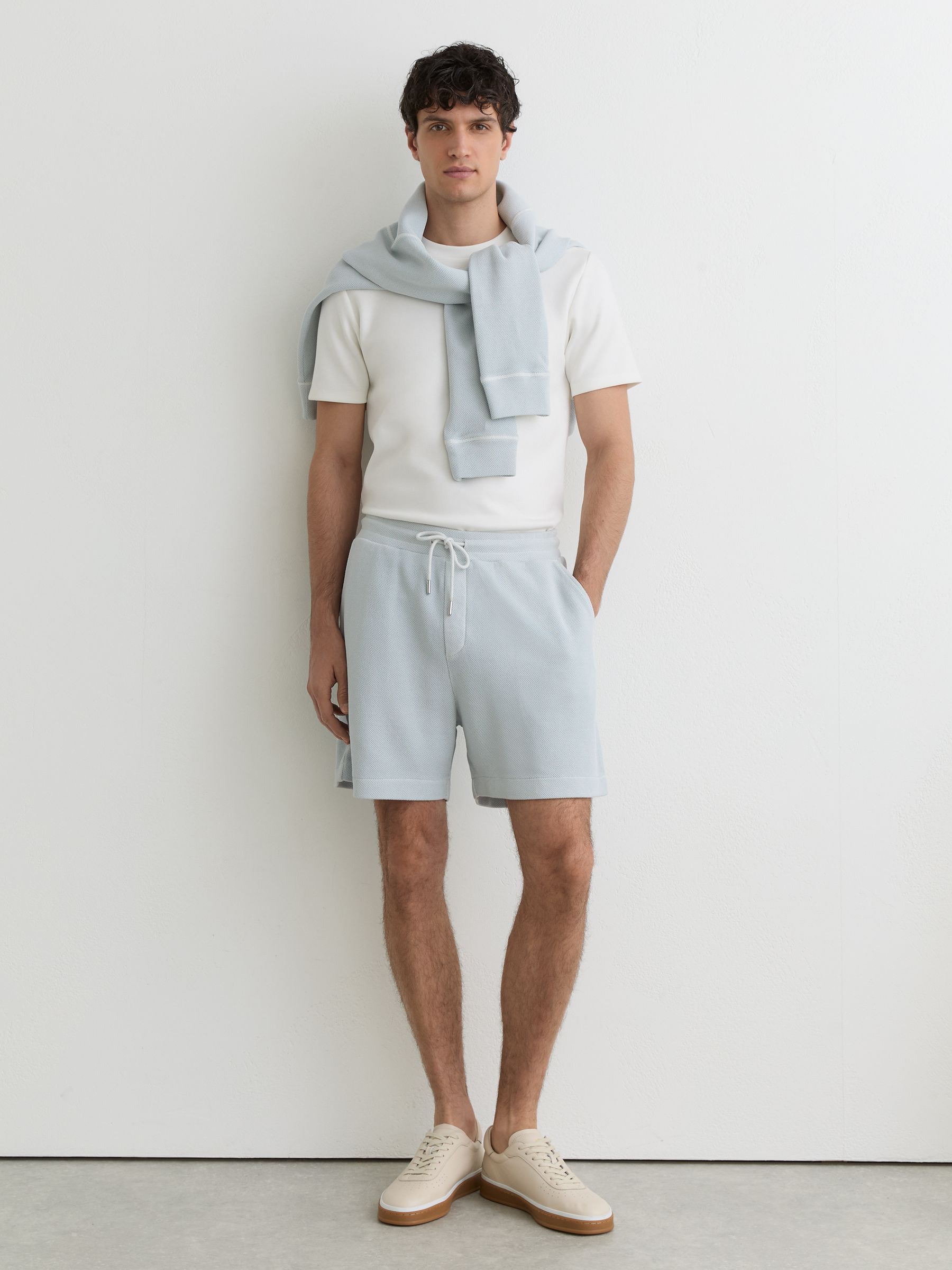 Cotton-Pique Garment-Dyed Shorts in Light Blue - image 2
