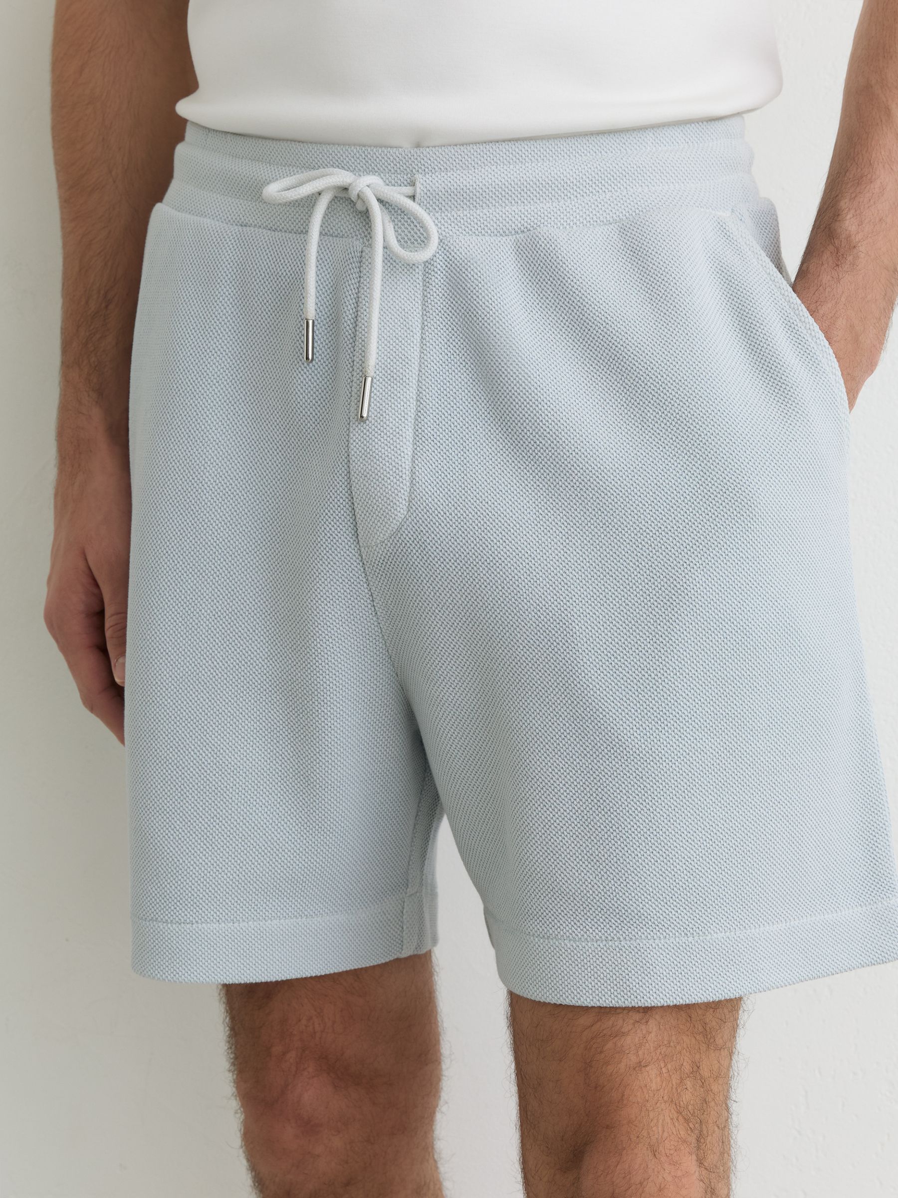 Cotton-Pique Garment-Dyed Shorts in Light Blue - image 5