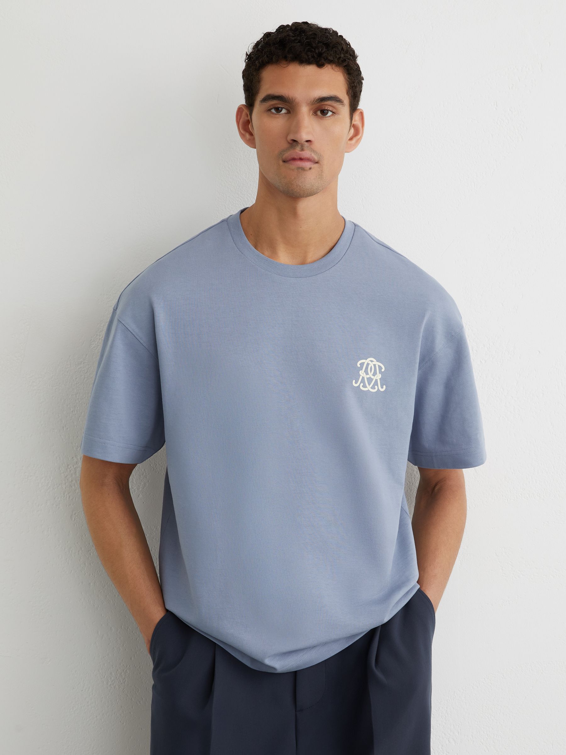 Monogram Butter Relaxed-Fit T-Shirt in Soft Blue - Image 3 of 6