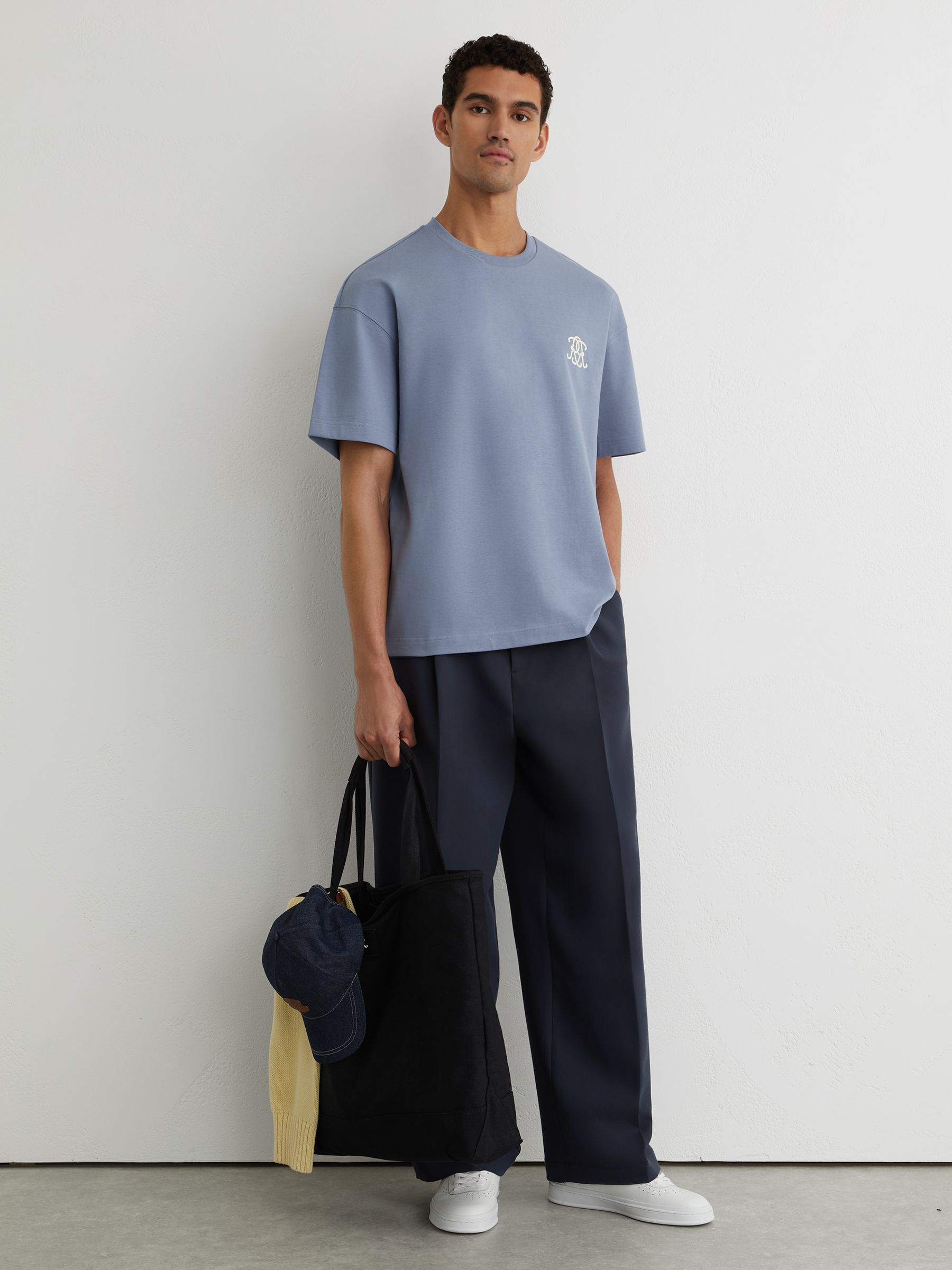 Monogram Butter Relaxed-Fit T-Shirt in Soft Blue - image 5