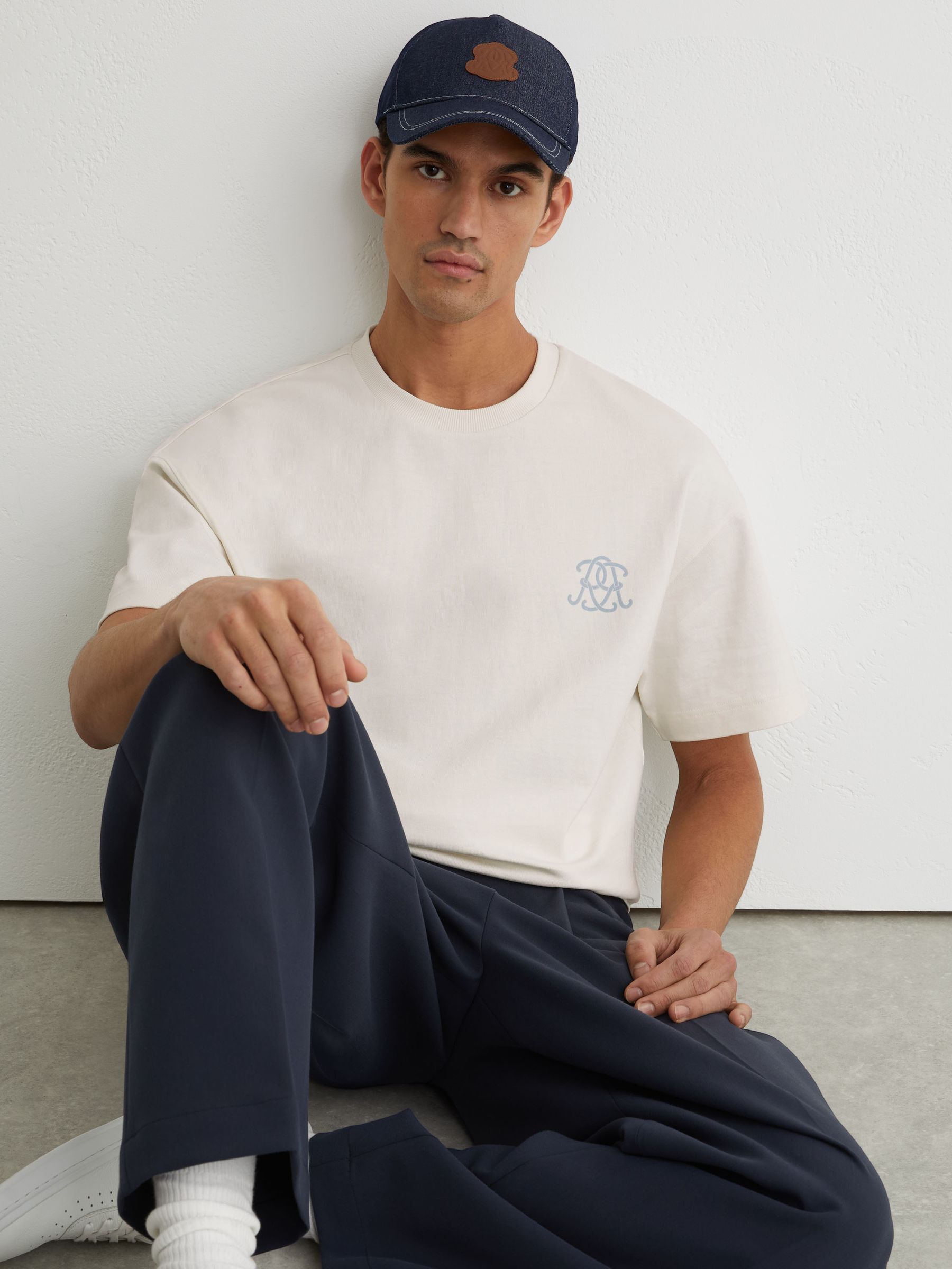 Monogram Butter Relaxed-Fit T-Shirt in White - Image 1 of 7